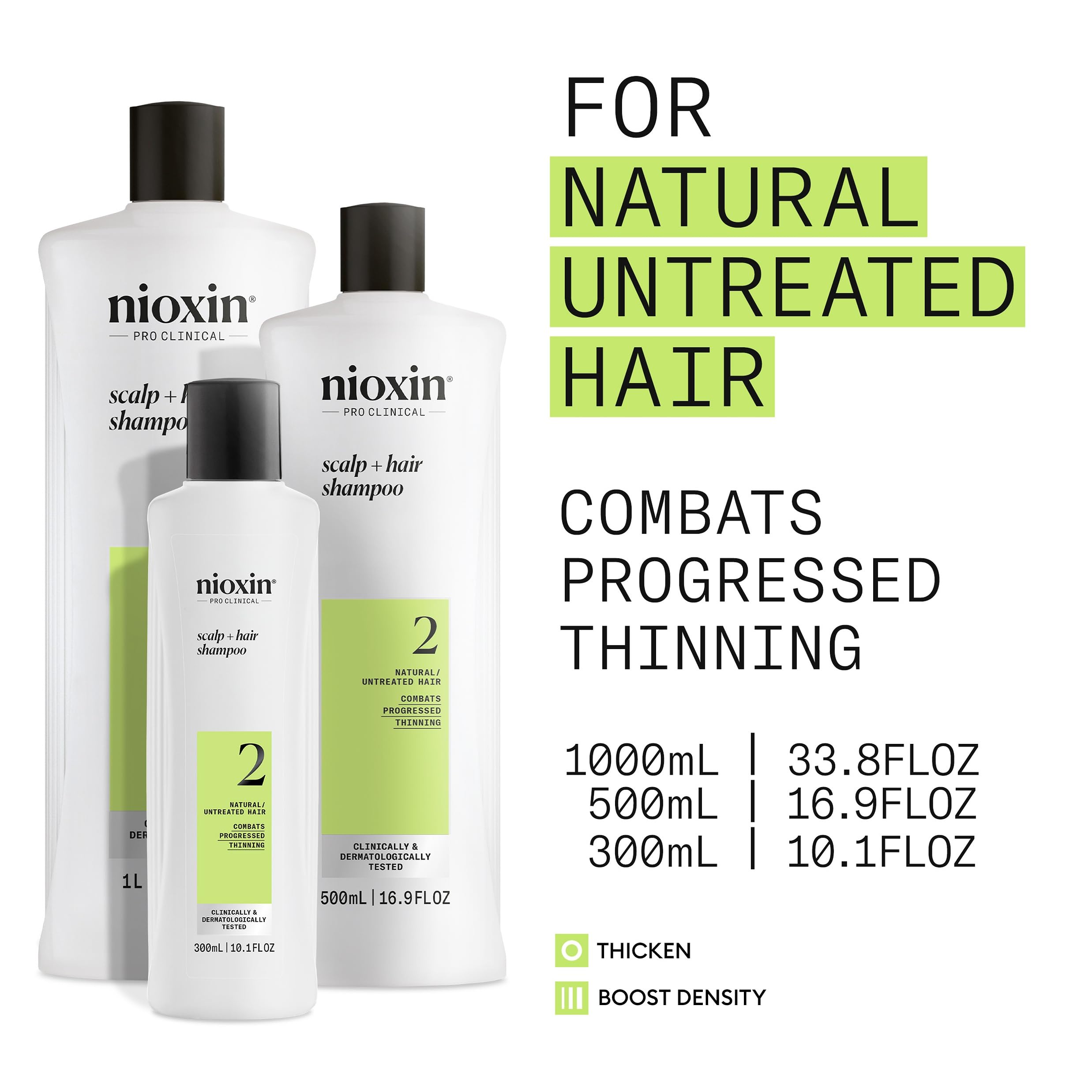 NIOXIN System 2 | Scalp Care | Shampoo | Hair Thickening | For Natural Hair | Scalp Health | For Natural Hair with Progressed Thinning | Cleanse & Boost Hair Density with Niacinamide & Biotin