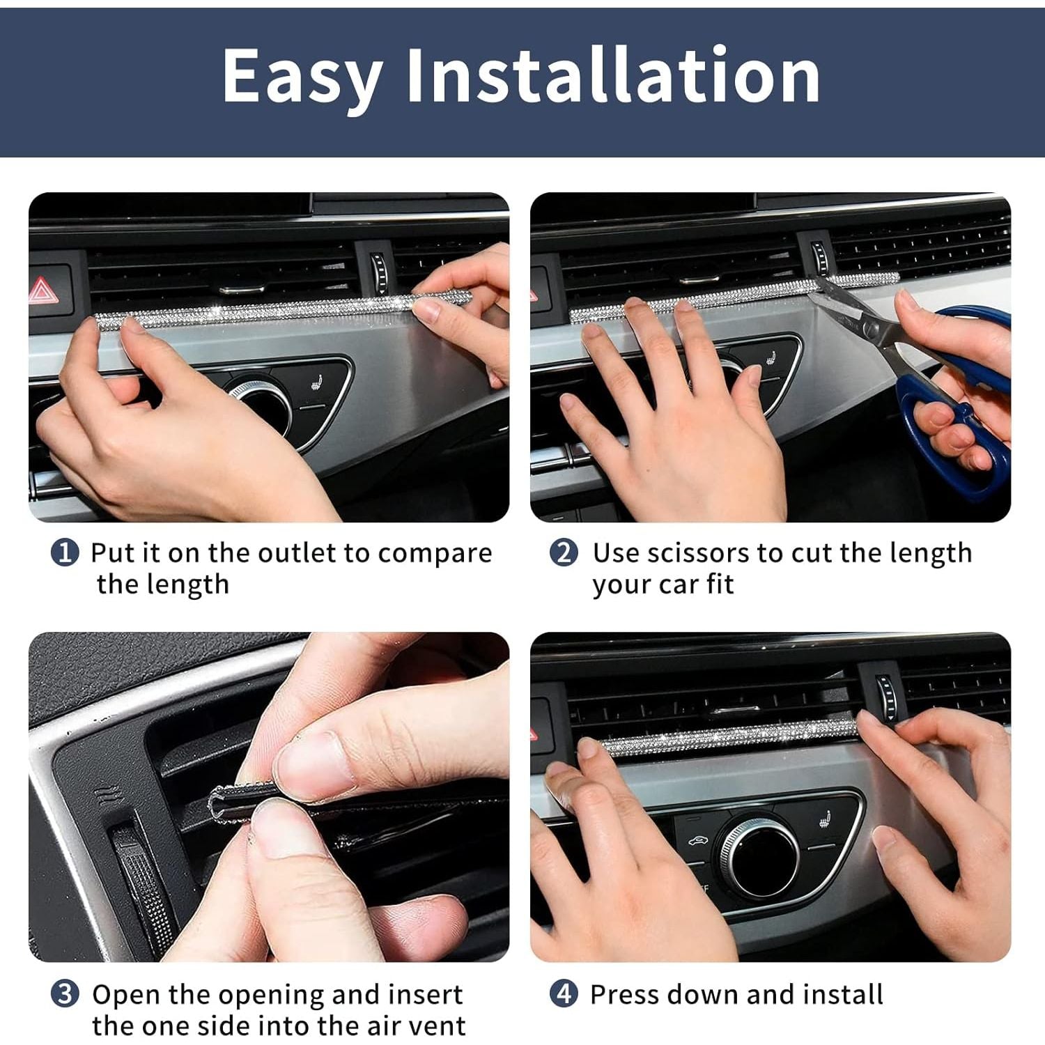 Buy now INSAUTO Bling Car Vent Outlet Trim,Bling Car Accessories for Women and Girls,10Pcs Rhinestone Car Air Conditioner Vent Decoration Strip(White) at indiglob india