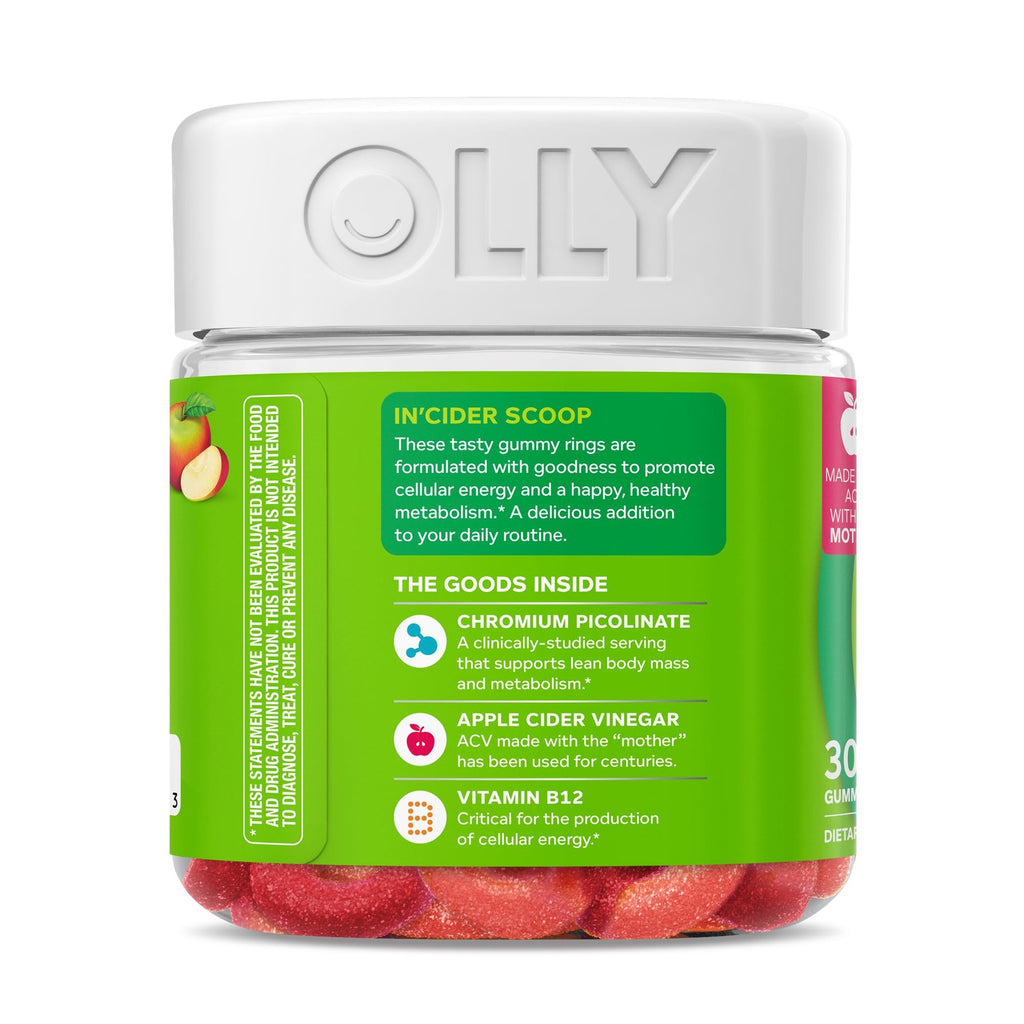 OLLY Metabolism Gummy Rings, Apple Cider Vinegar, Vitamin B12, Chromium, Energy and Digestive Health, Chewable Supplement, Apple Flavor - 30 Count