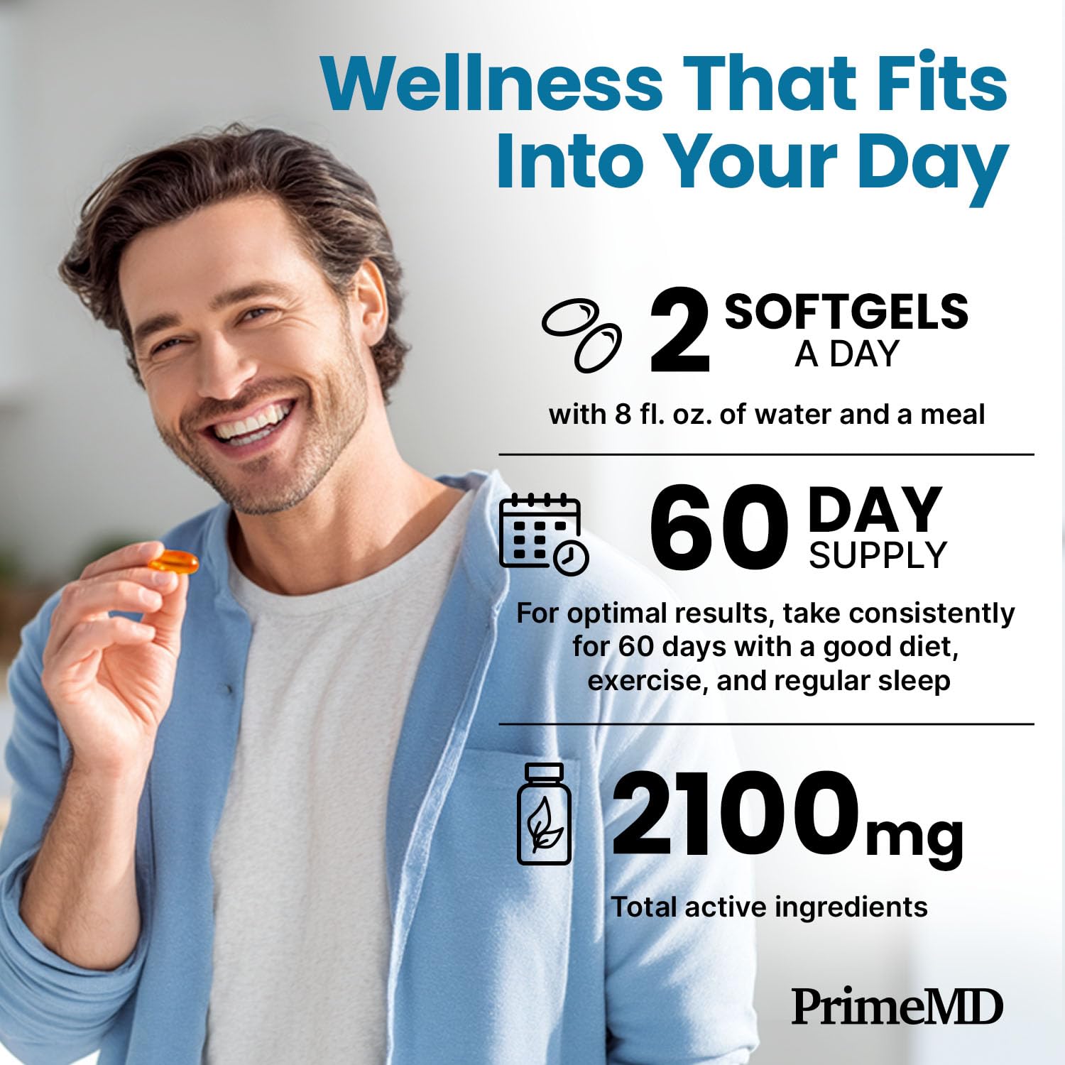 PrimeMD 4-in-1 Fish Oil Omega-3 with D3 K2 CoQ10, Lemon, 120 Softgels | Heart, Brain and Joint Support, Omega 3 with Vitamin D3, K2 and CoQ10, Lemon Flavored Softgels, Fish Oil Supplement