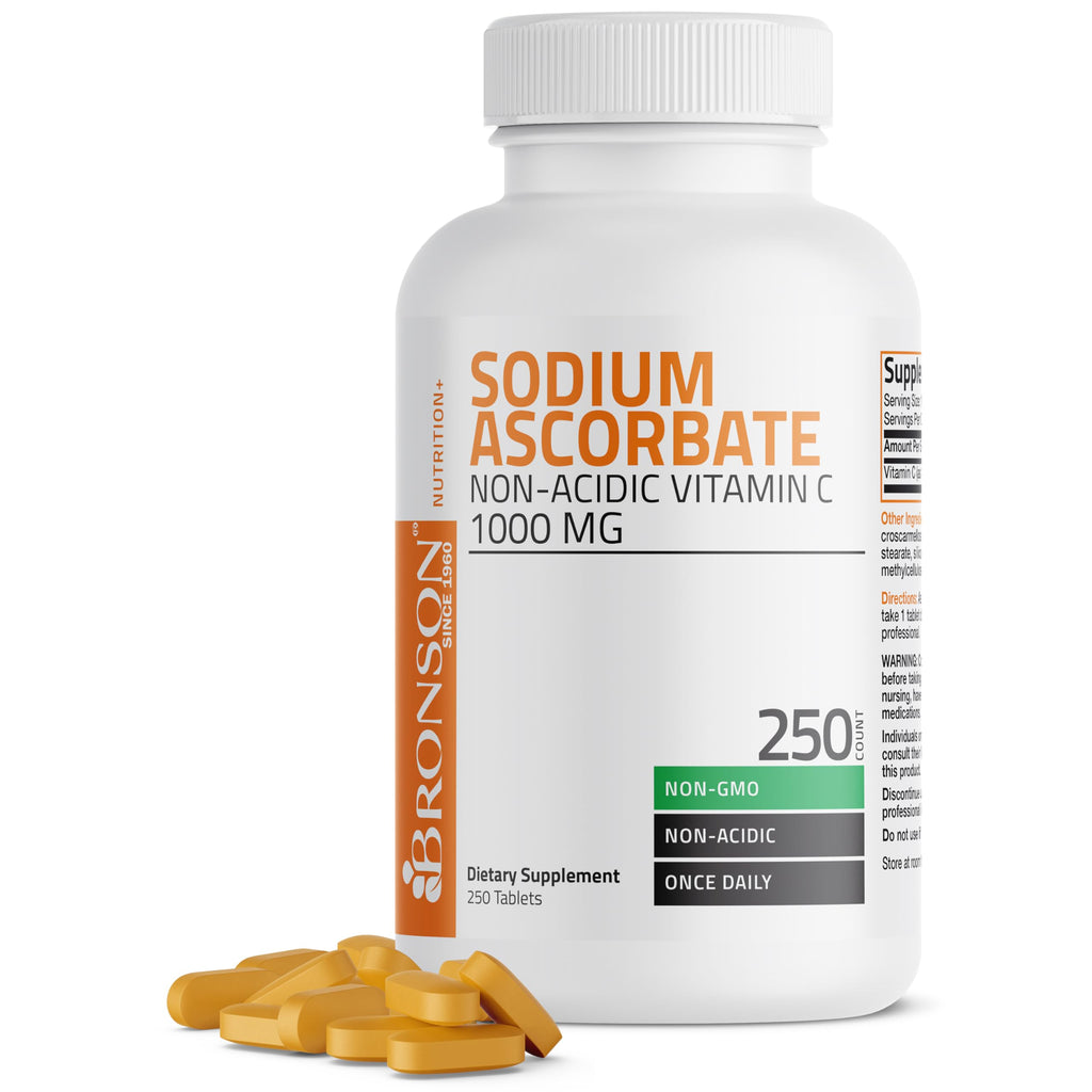 Bronson Non-Acidic Vitamin C 1000 mg as Sodium Ascorbate, 250 Tablets