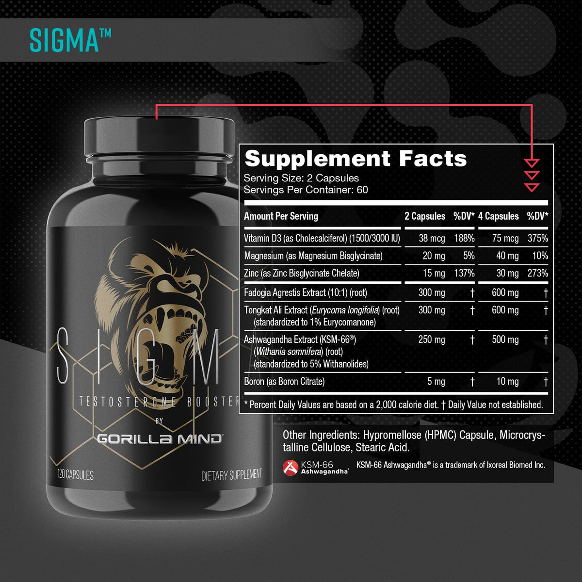 Gorilla Mind Sigma Testosterone Booster (120 Capsules)