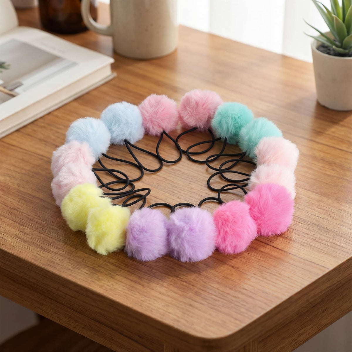 Pom Pom Hair Ties 16 Pcs Hair Ties for Girls Ball Scrunchies Hair Accessories for Women(2 inch,Multi-color)