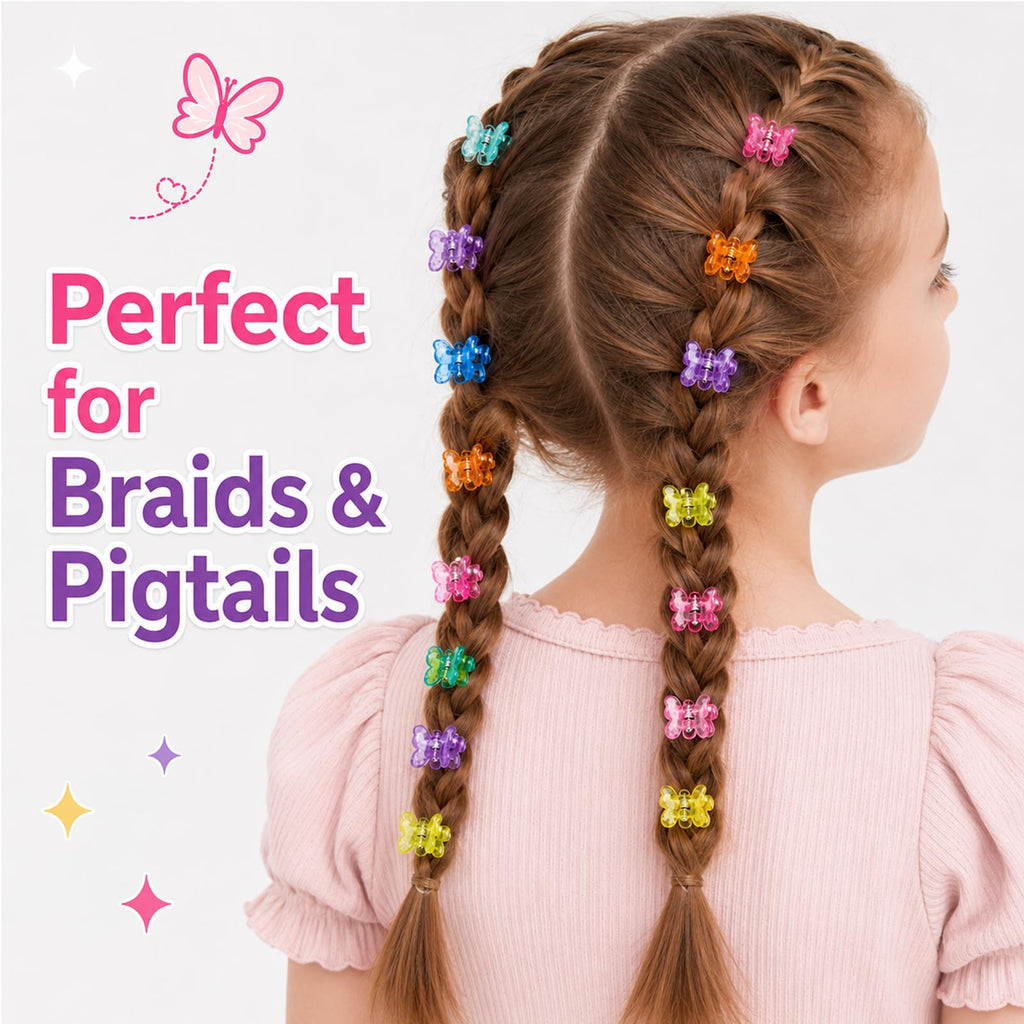 80Pcs Mini Butterfly Hair Clips for Women, 10 Glitter Colors, 0.6inch/1.5cm Tiny Claw Clips, 90s Y2K Hair Accessories, Small Butterfly Hair Clips with Storage Box
