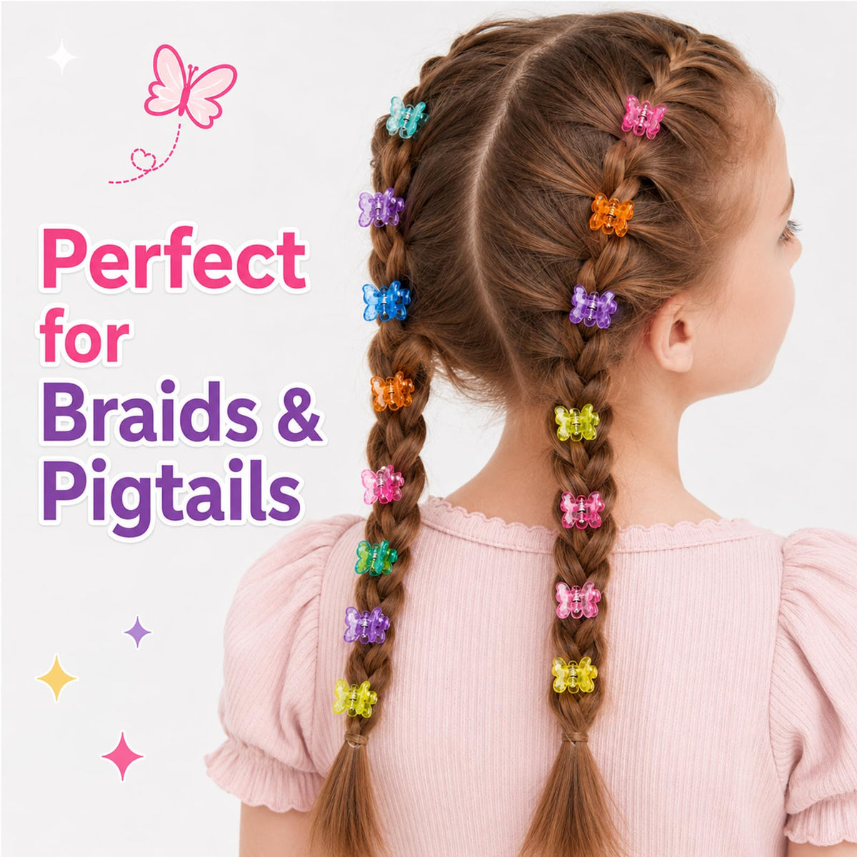 80Pcs Mini Butterfly Hair Clips for Women, 10 Glitter Colors, 0.6inch/1.5cm Tiny Claw Clips, 90s Y2K Hair Accessories, Small Butterfly Hair Clips with Storage Box