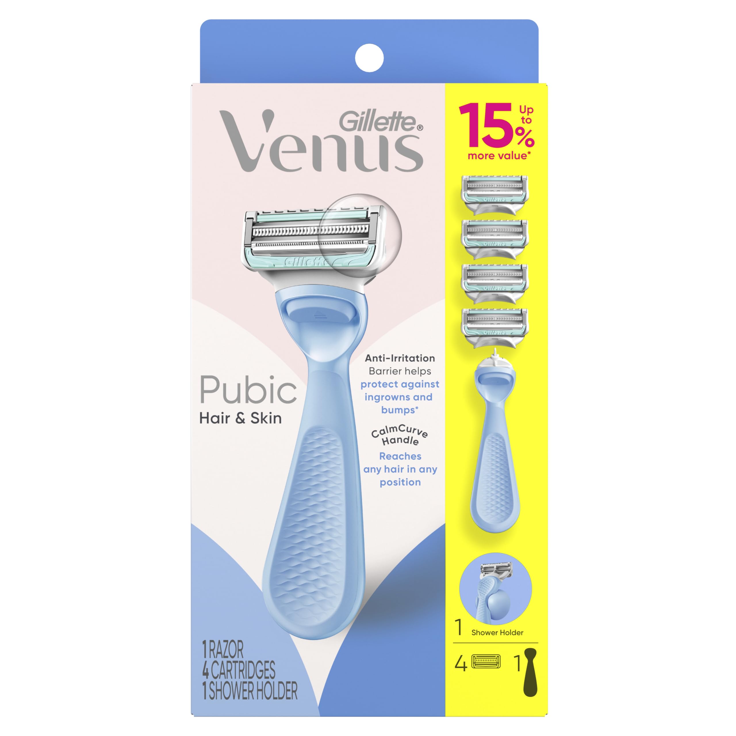 Gillette Venus for Pubic Hair and Skin, Bikini Razors for Women, Women's Razor Handle + 4 Blade Refills