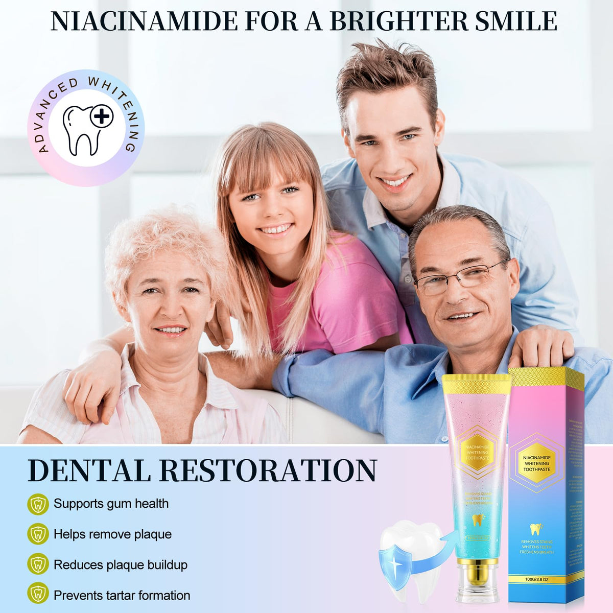 2Pack Niacinamide Whitening Toothpaste, Niacinamide Intensive Toothpaste, Fresh Breath, 7.6 Oz