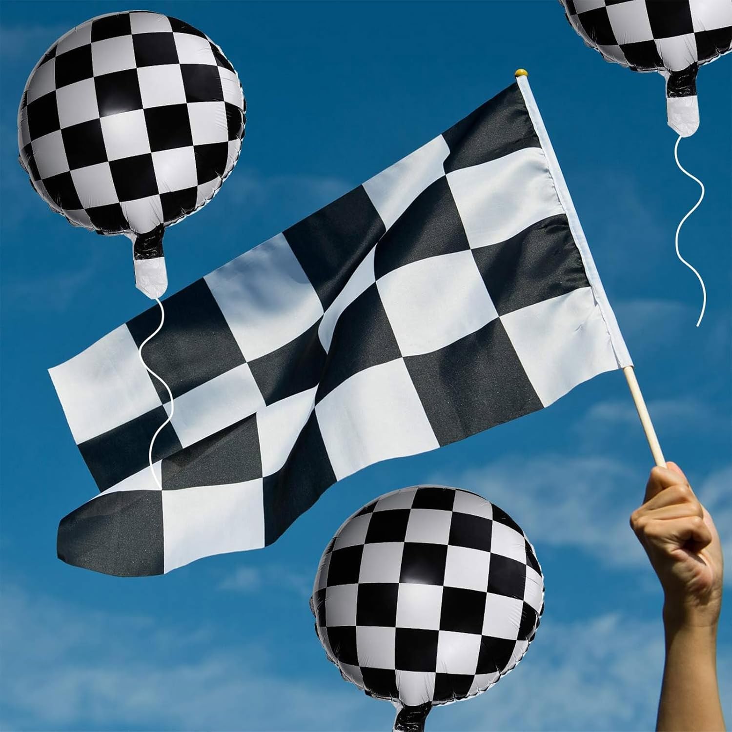 Buy now Checkerboard Balloon Aluminum Foil Black White Checkered Balloon for Racing Themed Party Decoration Supply, 18 Inches(12) at indiglob india