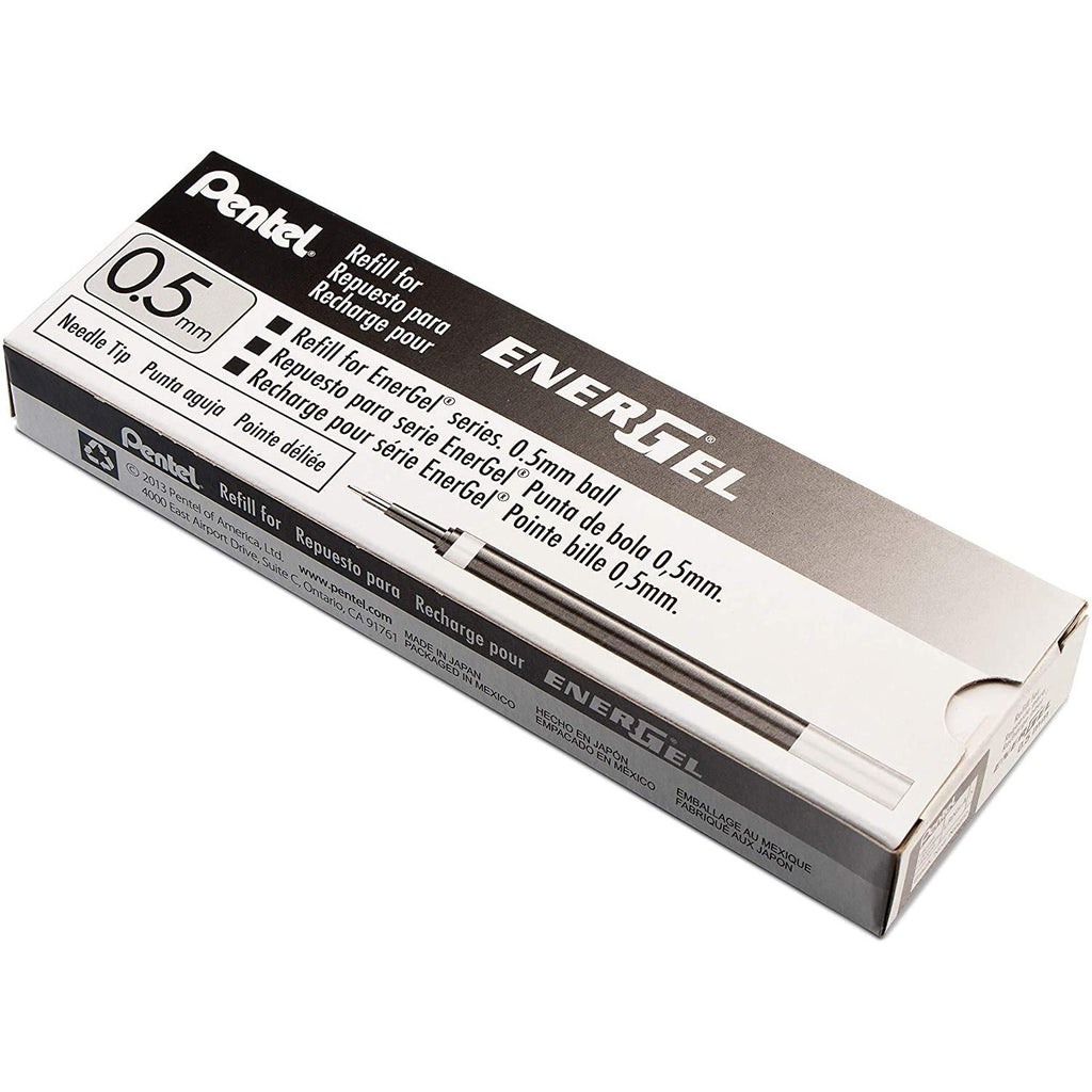 Pentel Refill Ink for EnerGel Liquid Gel Pen, (0.5mm), Fine Line, Needle Tip, Black Ink, Box of 12 (LRN5-A)