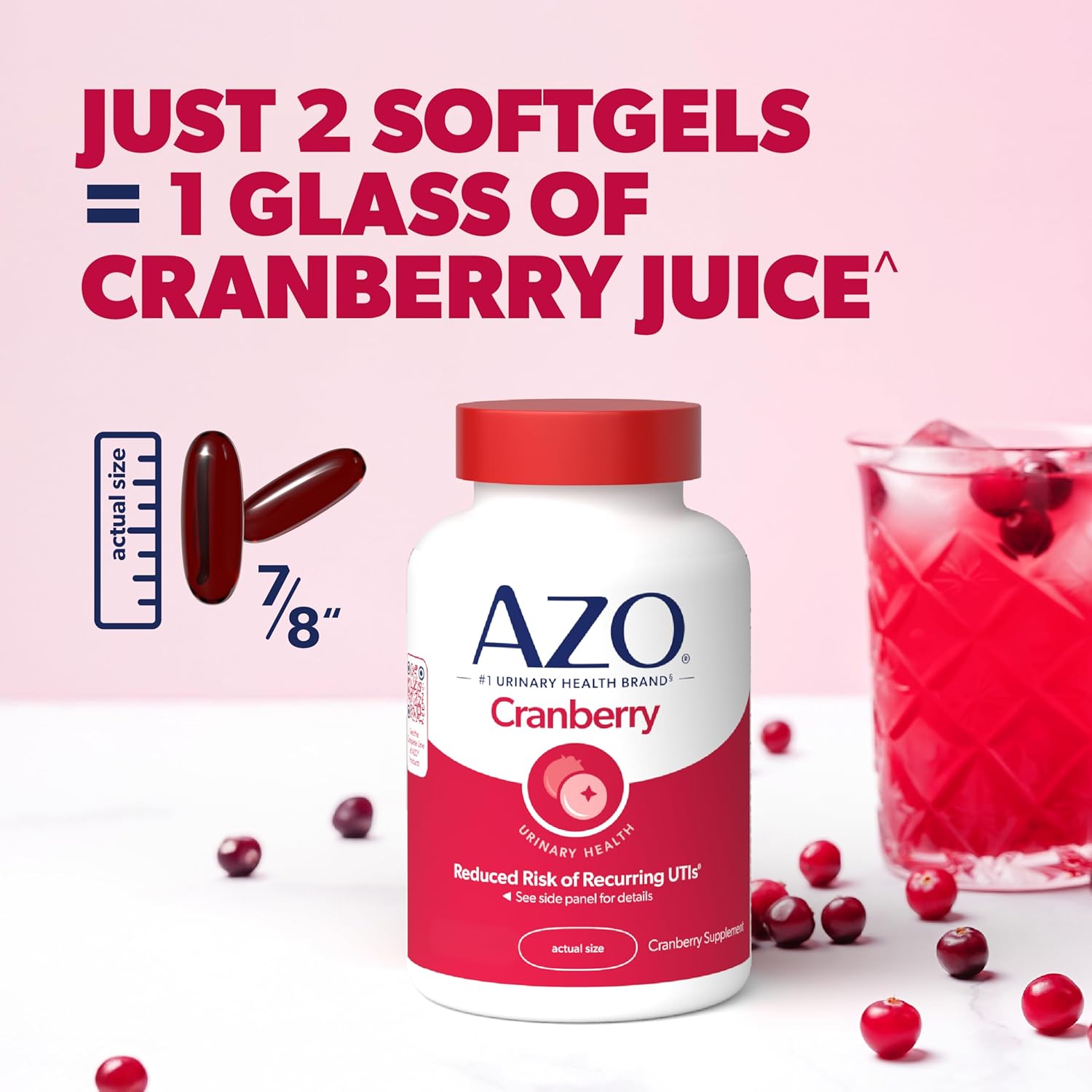 Buy now AZO Cranberry Supplement, Made with Concentrated Whole Fruit Cranberry Powder to Help Cleanse and Protect the Urinary Tract*, Sugar Free Cranberry Pills, Non-GMO, 100 Softgels at indiglob india