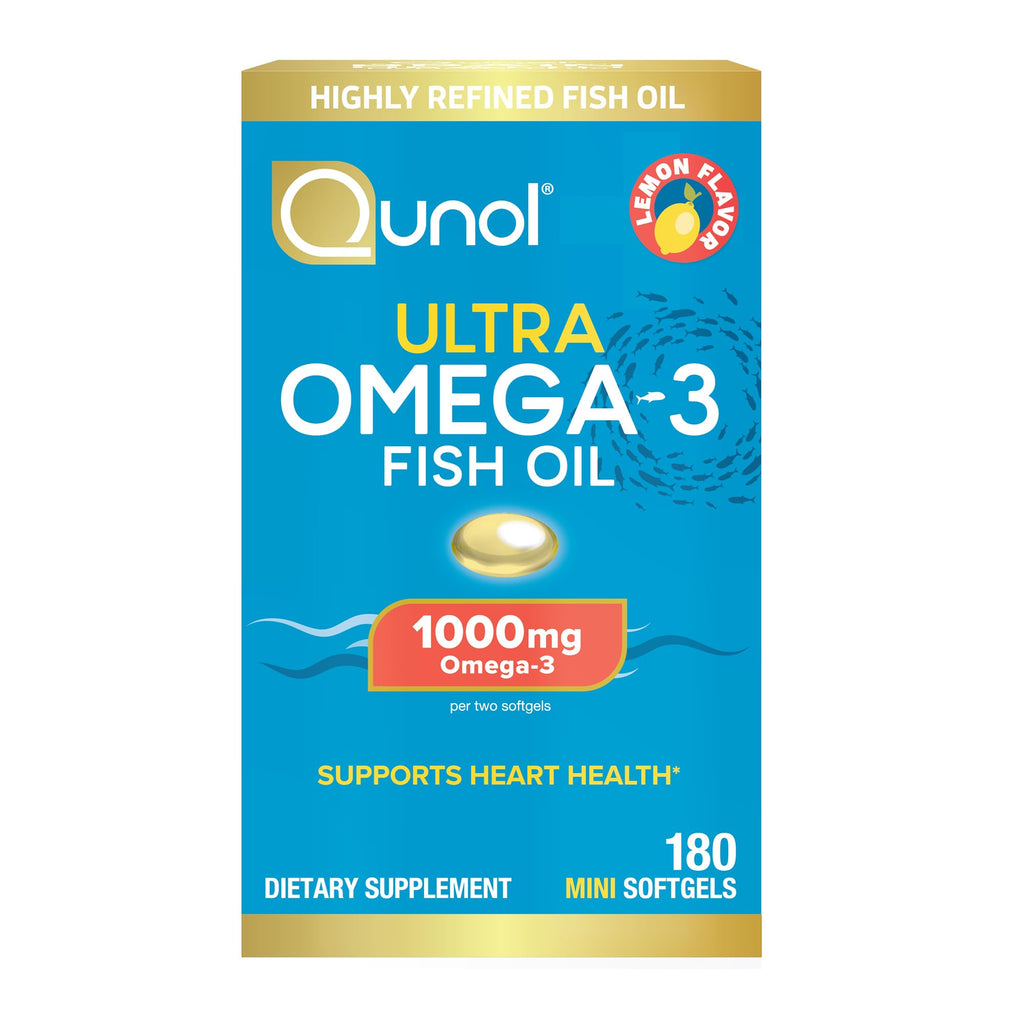Qunol Ultra Omega-3 Fish Oil Mini Softgels, 1000mg EPA + DHA, 180ct | High Potency, Ultra-Purified Fish Oil, Support Heart Health and Brain Health, Lemon Flavor, Easy to Swallow Minis; Non-GMO