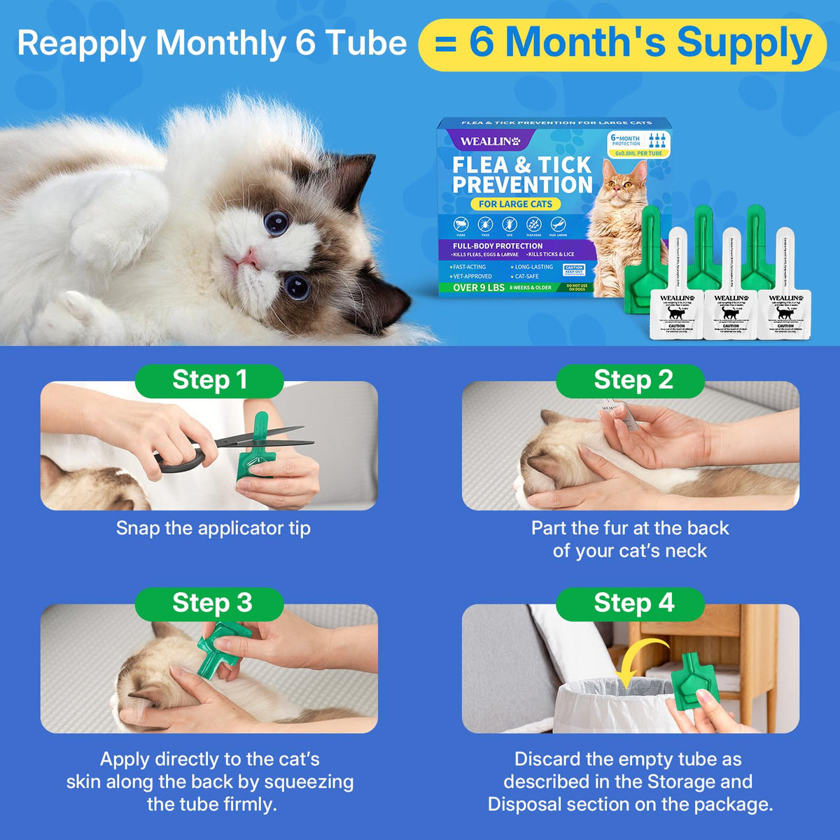 Flea and Tick Prevention for Large Cat, Fleas and Ticks Treatment for Cats
