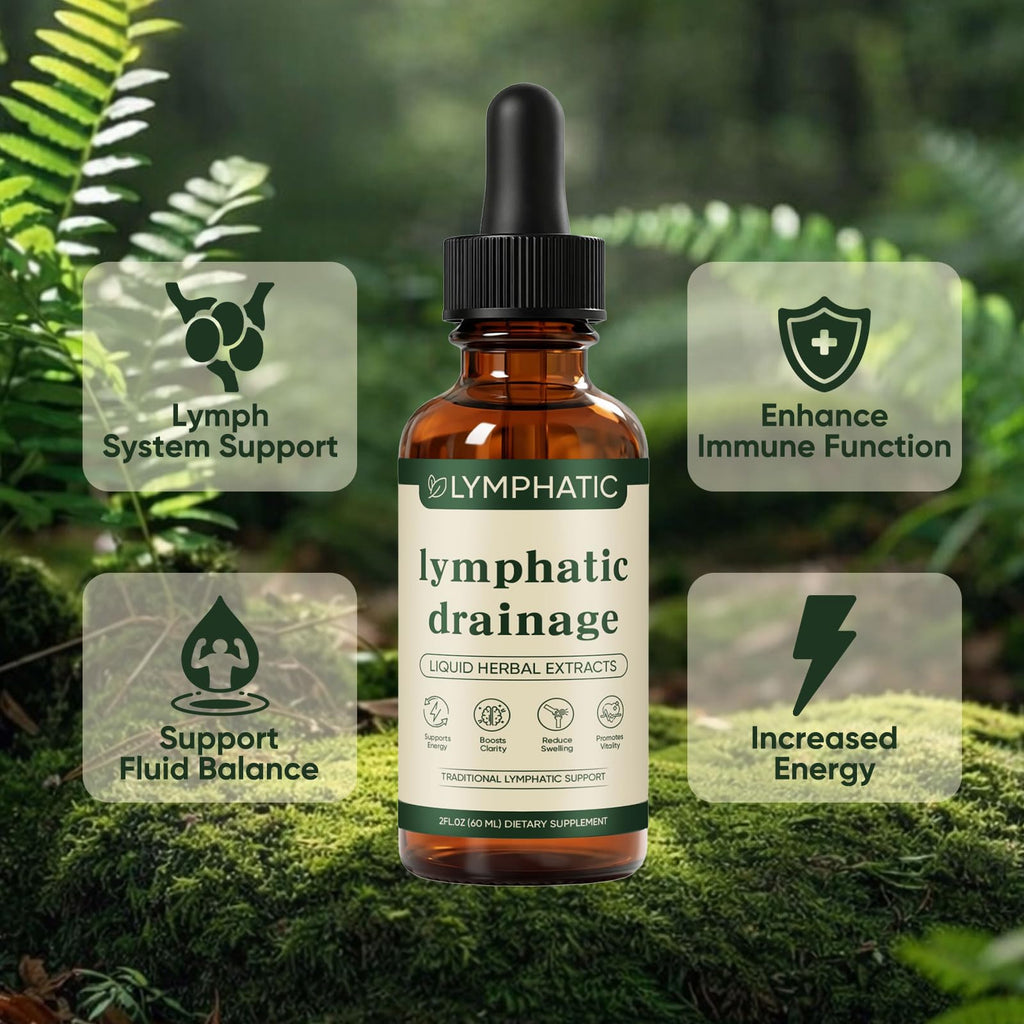 Lymphatic Drainage Drops, Bloat Relief & De-Puff, Immune & Lymph System Support Supplement, – Cleavers, Red Clover, Stillingia Root & Prickly Ash Bark, Fluid Retention, Vegan & Alcohol-Free, 2 Fl Oz