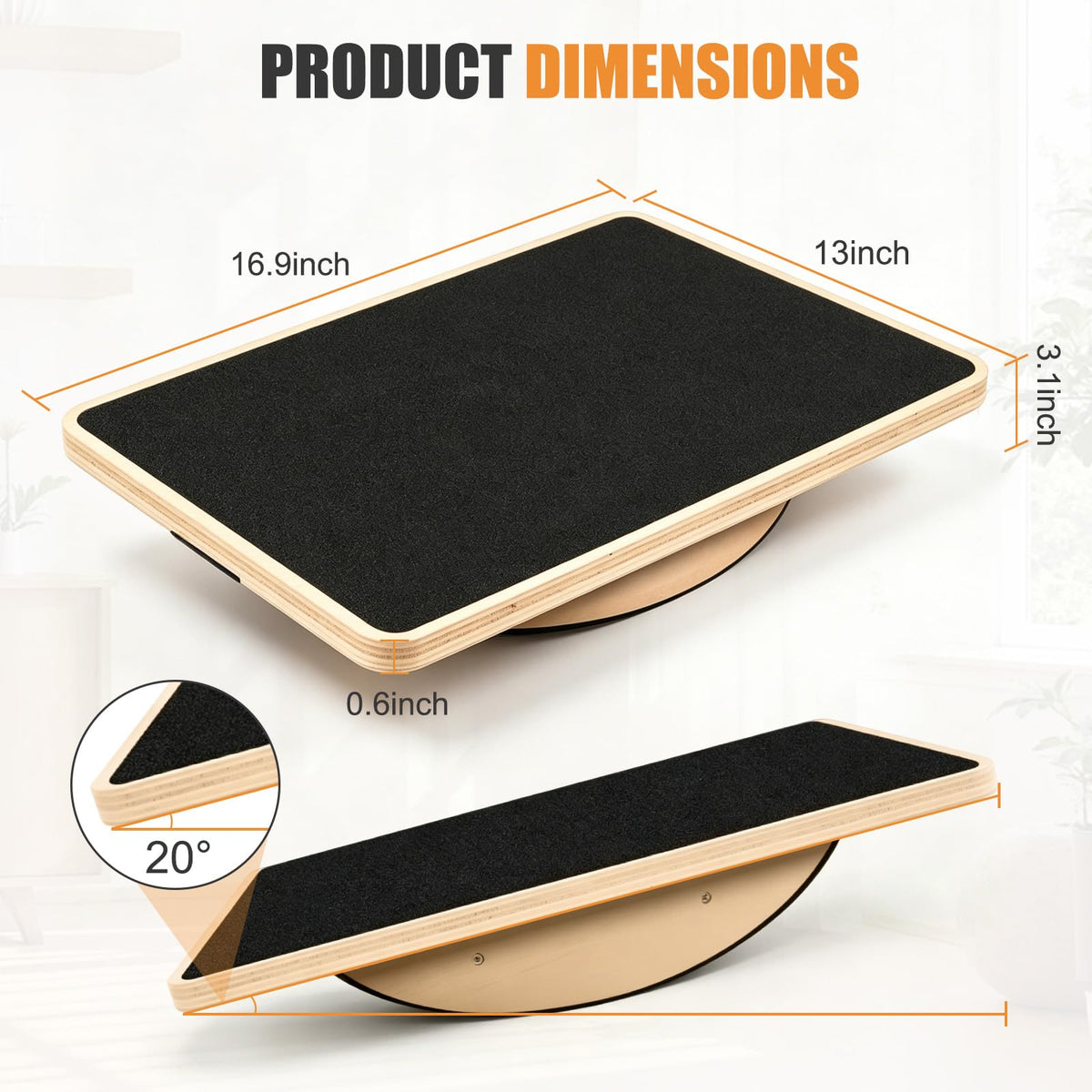 Wooden Balance Board, 350LBS Anti-Slip Balance Trainer