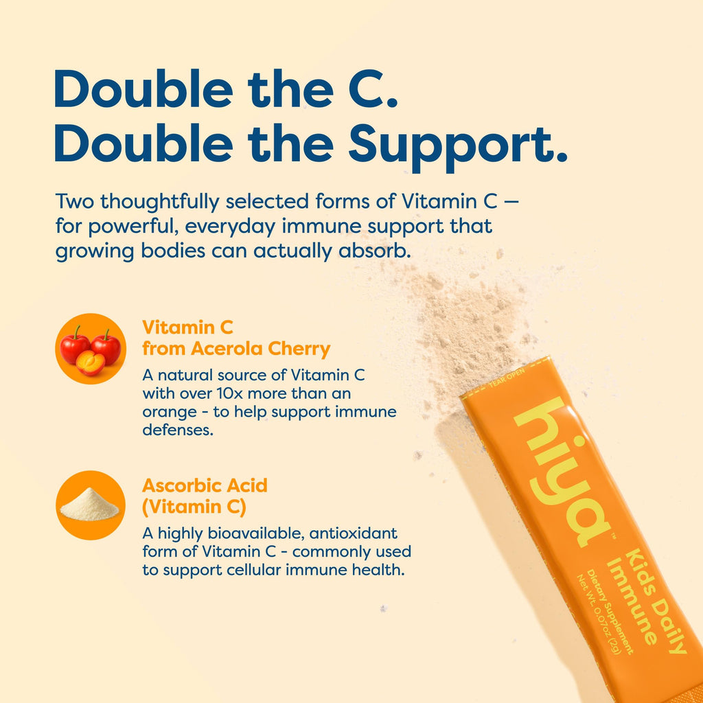 HIYA Kids Daily Immune Support, Vitamin C & Elderberry, Orange, 20 Sticks