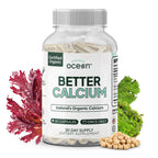 Organics Ocean Better Calcium - Organic Red Algae Calcium with Vitamin D3 and K2 Supplements - Supports Bone Structure, Joint Comfort & Encourages Healthy Aging - Plant-Based, Non-GMO - 6 Pack