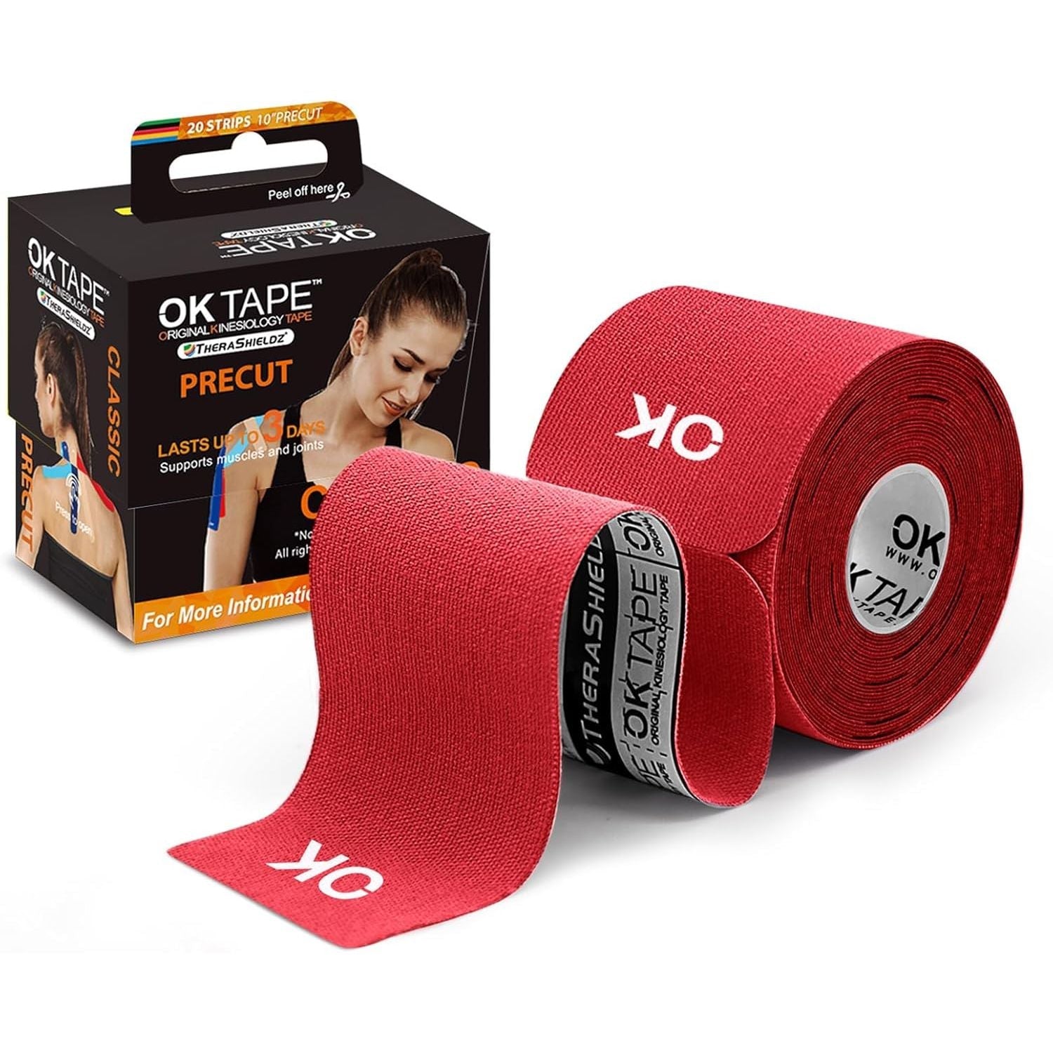 Buy now OK TAPE Kinesiology Tape 10 inches Precut, 20 Strips, Cotton Elastic Athletic Tape Latex Free, 2in x 16ft, Black 20 Count (Pack of 1) Red at indiglob india