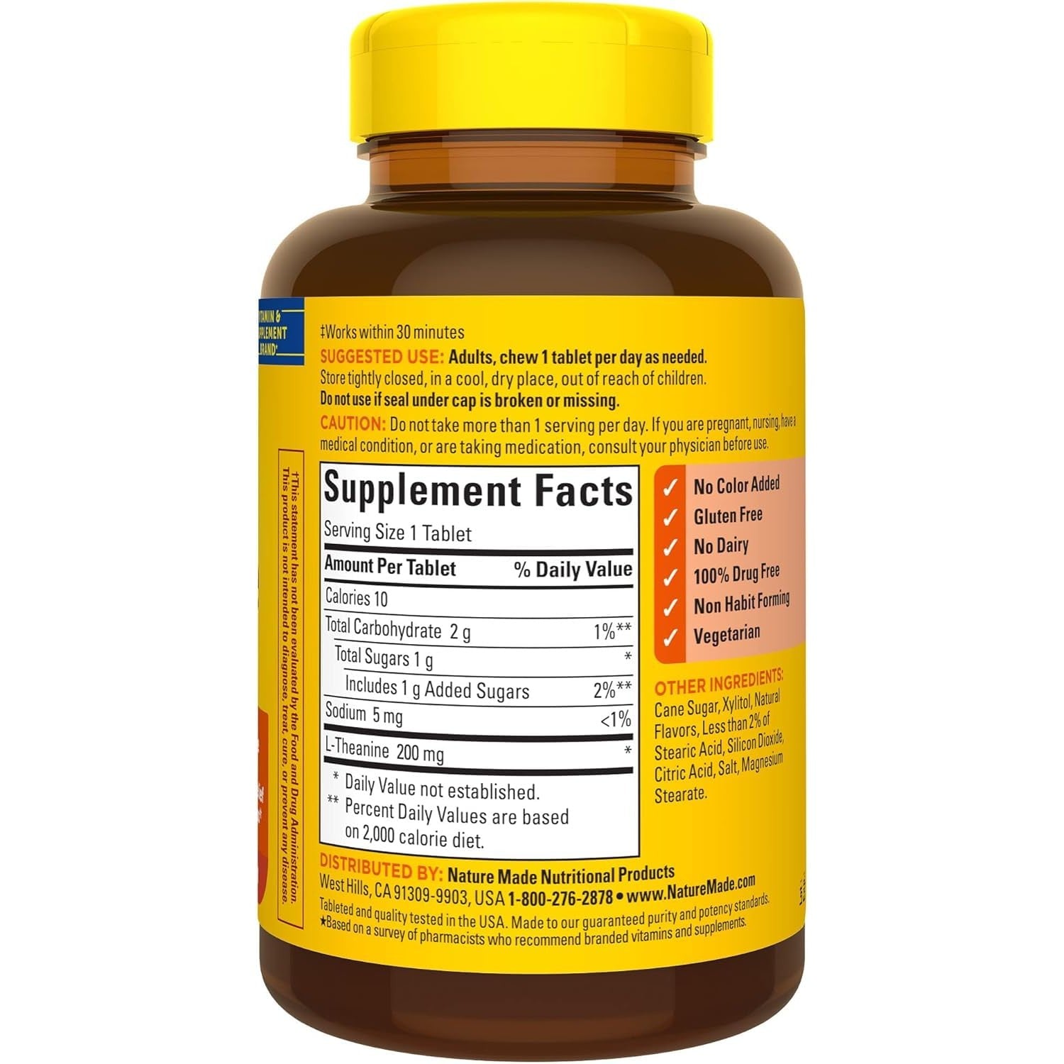 Nature Made Chewable L Theanine 200mg, L-Theanine Supplement for Stress Relief, 50 Chewable Tablets, 50 Day Supply (Pack of 2)