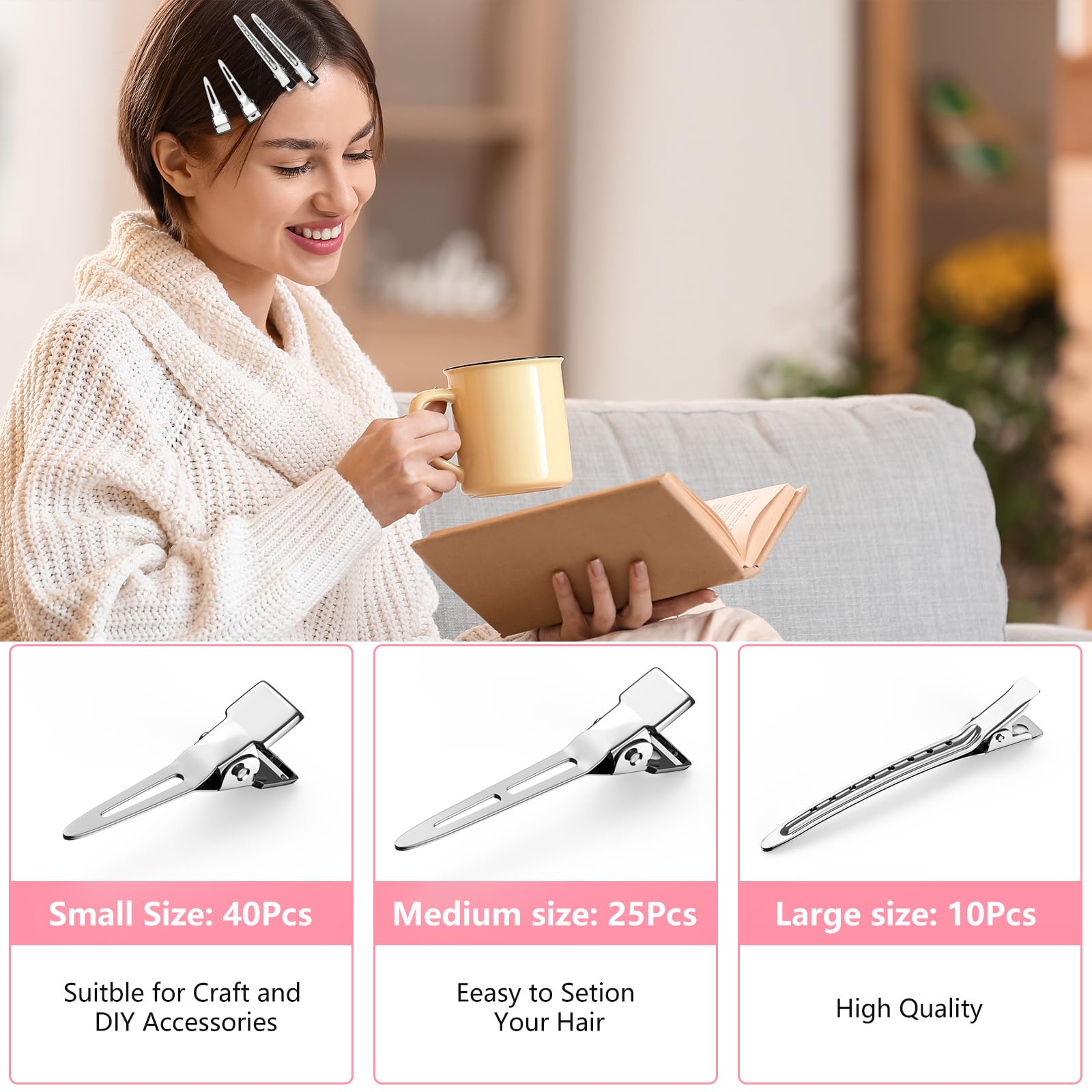 75pcs Duck Biled Hair Clips for Women, Duckbill & Metal Hair Clips for DIY Styling, Silver Hair Pins with Storage Case - Salon & Home Hair Accessories for Cutting, Rolling Long Hair