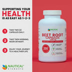 Beet Root Capsules - 1200mg Per Serving - 200 Beet Root Powder Capsules | Beetroot Powder Supports Blood Pressure, Athletic Performance, Digestive, Immune System Pure, Non-GMO & Gluten Free 100 Days