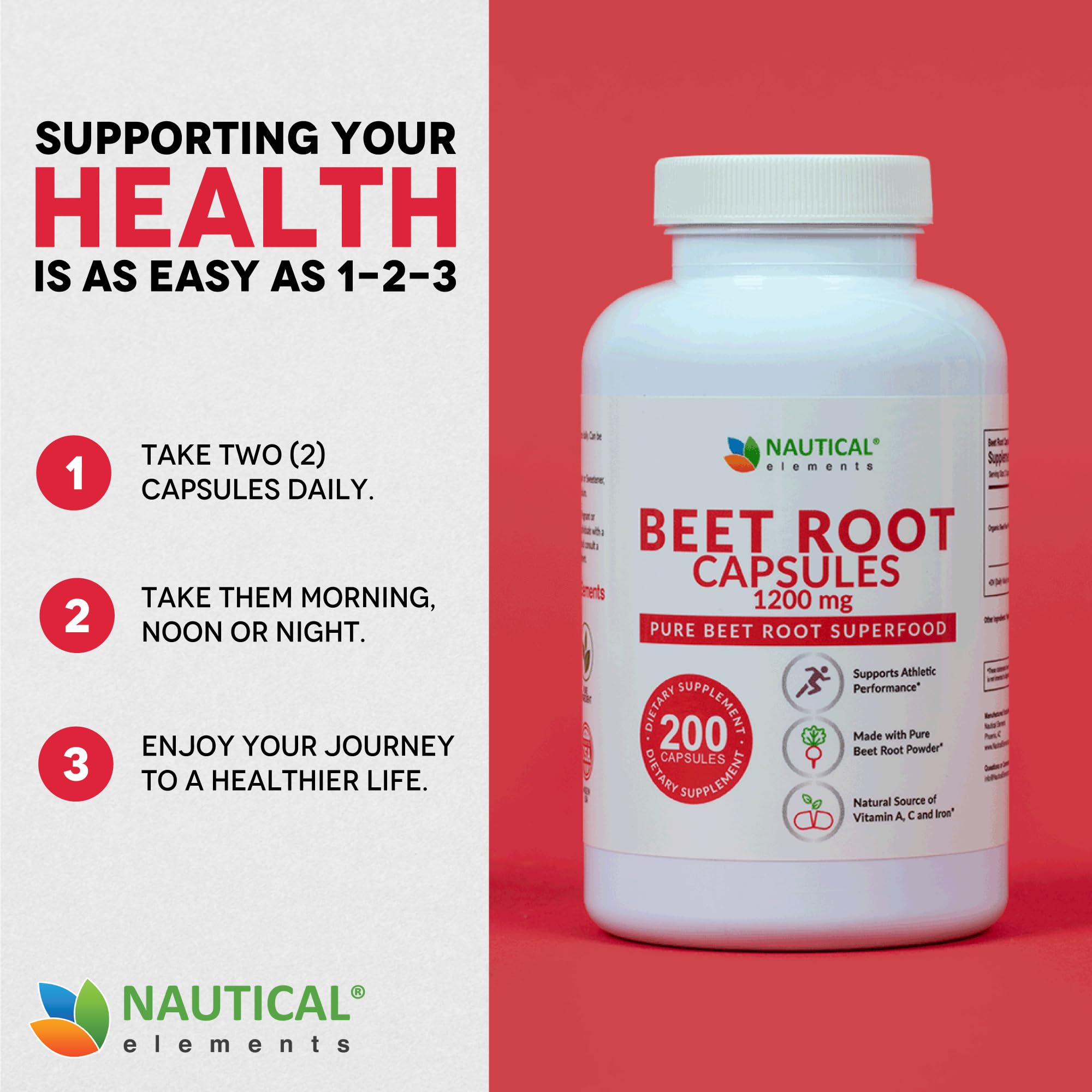 Beet Root Capsules - 1200mg Per Serving - 200 Beet Root Powder Capsules | Beetroot Powder Supports Blood Pressure, Athletic Performance, Digestive, Immune System Pure, Non-GMO & Gluten Free 100 Days