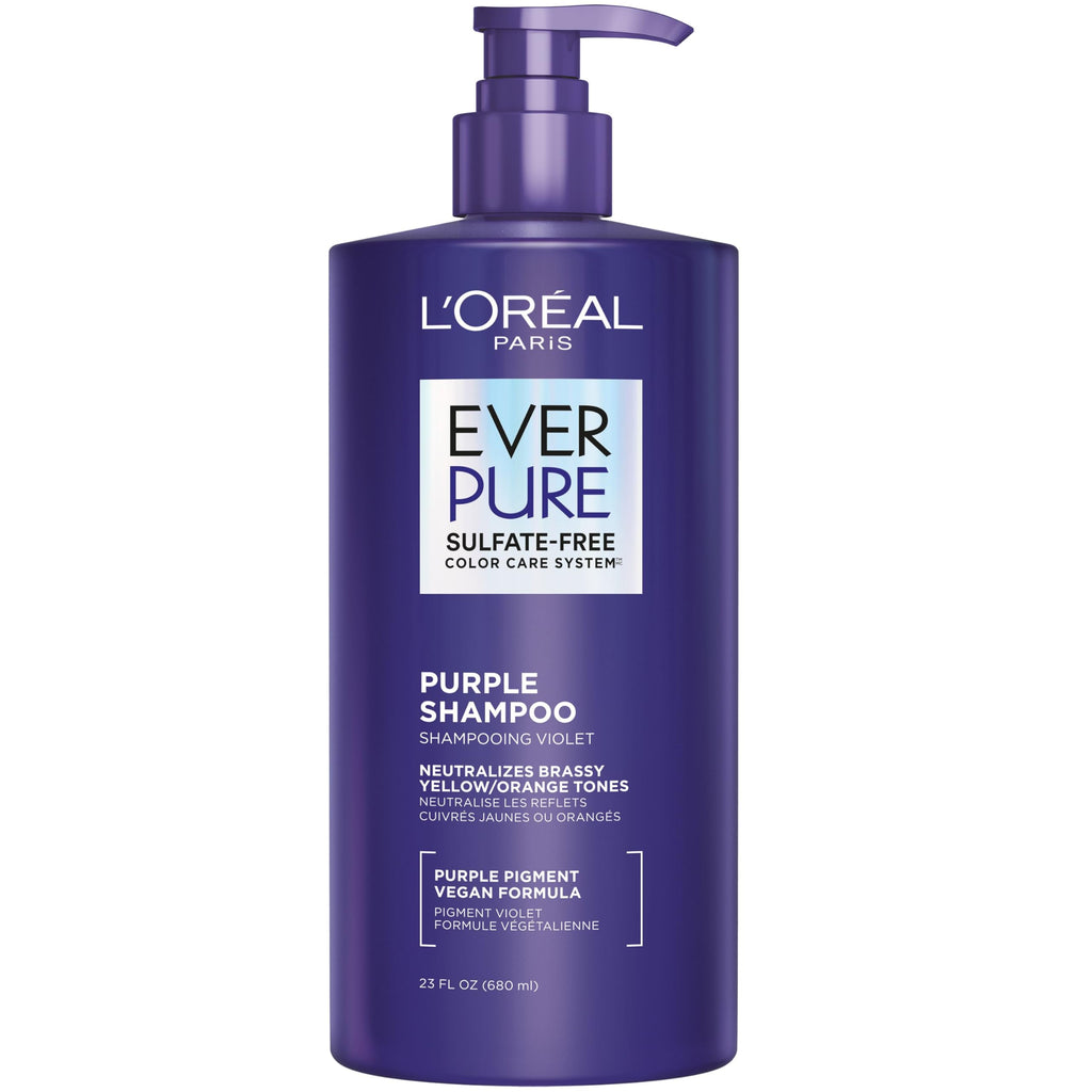 L’Oreal Paris Sulfate Free Brass Toning Purple Shampoo for Blonde, Bleached, Silver, or Brown Highlighted Hair, EverPure, 6.8 Fl Oz (Packaging May Vary)
