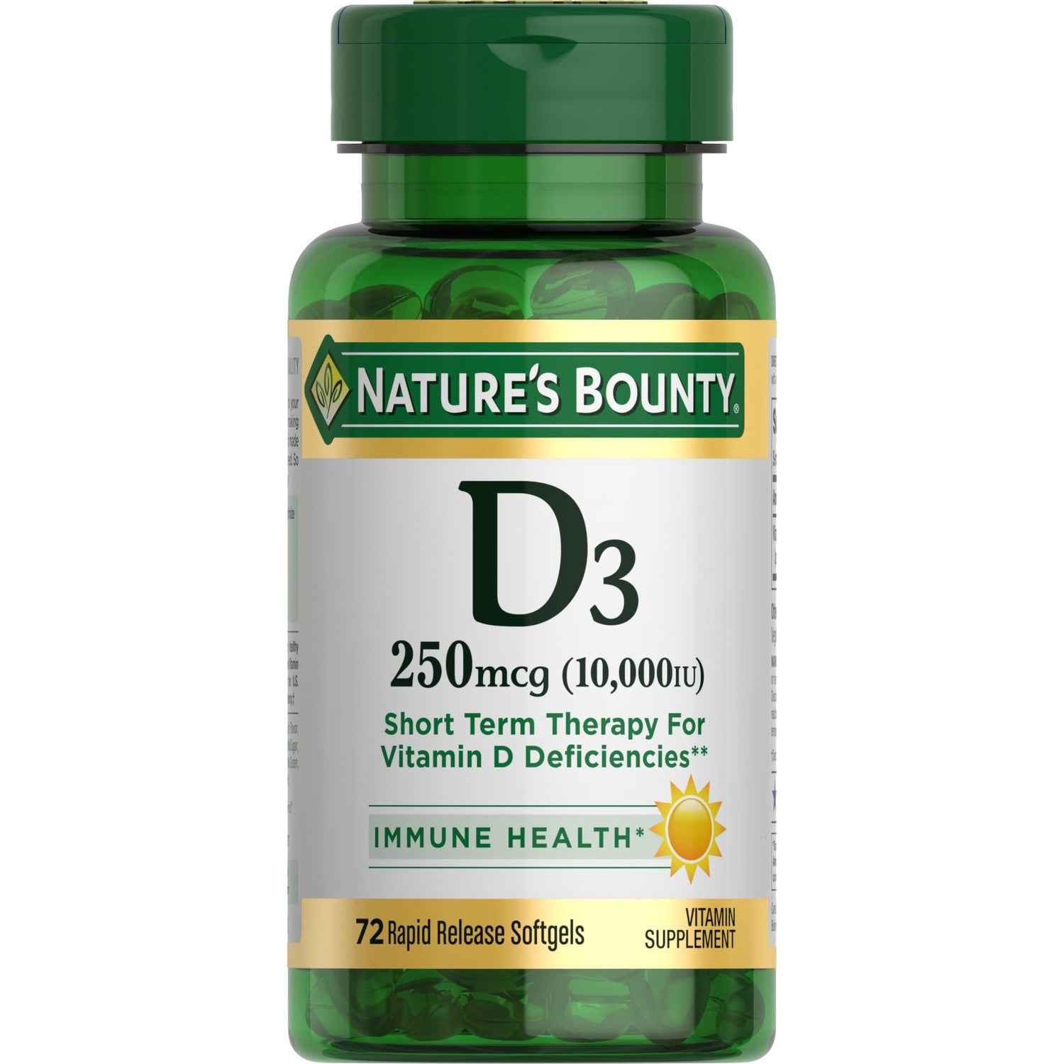 Nature's Bounty Vitamin D for Immune Support, 72 Softgels | Vitamin D Provides Immune Support and Promotes Healthy Bones, 10000IU
