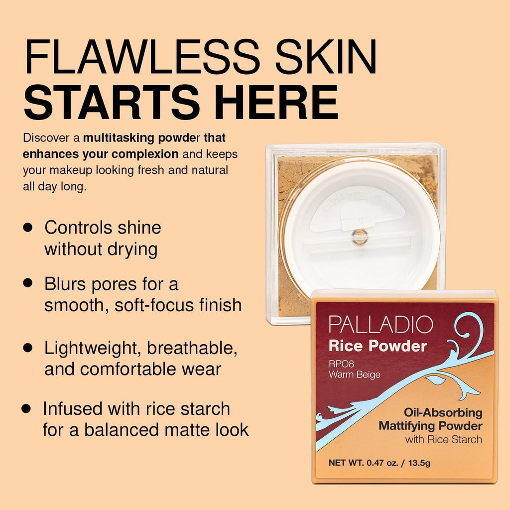Buy now Palladio Rice Powder, Natural, Loose Setting Powder, Absorbs Oil, Leaves Face Looking and Feeling Smooth, Helps Makeup Last Longer For a Flawless, Fresh Look at indiglob india