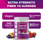 Vitamatic Prebiotic Fiber Gummies for Adults, 7G Extra Strength, Zero Sugar Added, 240 Pectin Based Gummies, Digestive Health & Regularity Support (Pack of 2)