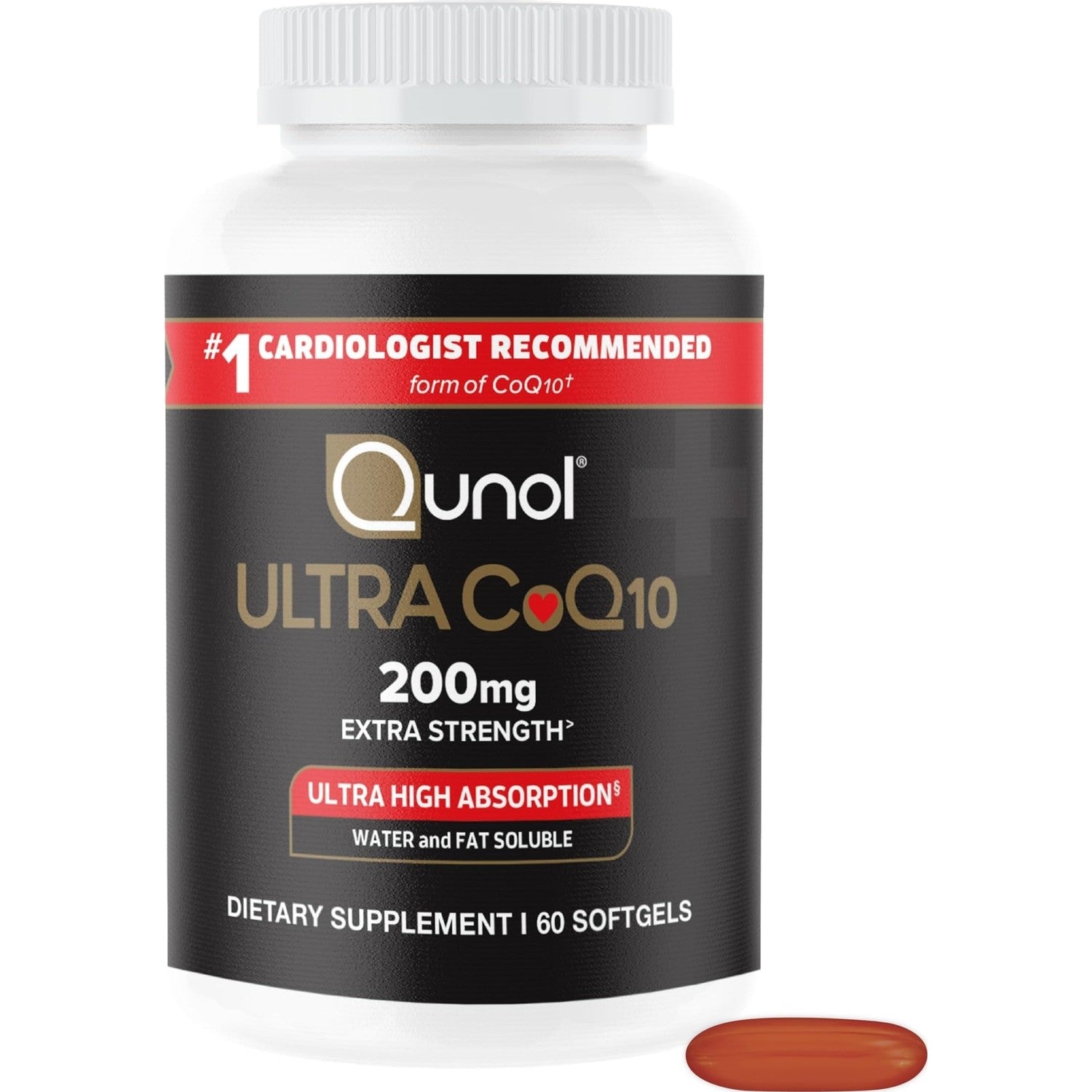 Qunol Ultra CoQ10 200mg, Ultra-High Absorption, Antioxidant, 60 Softgels | #1 Cardiologist Recommended Supplement for Heart Health, Coenzyme Q10 Supplement to support Vascular Health & Cellular Energy