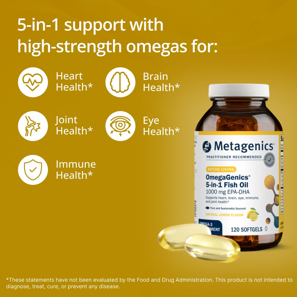 Metagenics OmegaGenics Omega-3 Fish Oil 1000mg EPA DHA, 60 Softgels | High Potency Omega-3 Supplement for Heart, Brain and Joint Health, Sustainably Sourced Fish Oil, 1000mg EPA and DHA