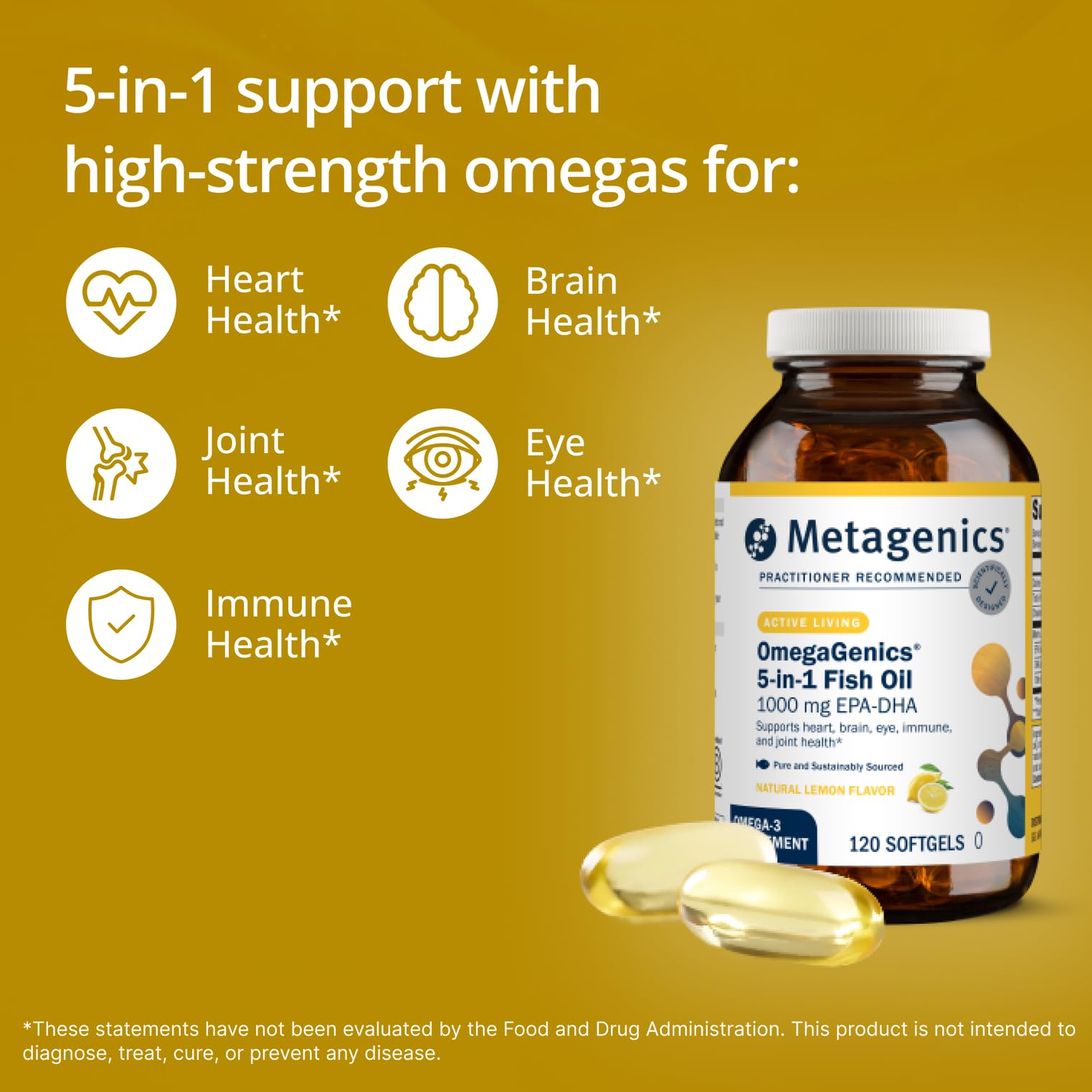 Metagenics OmegaGenics Omega-3 Fish Oil 1000mg EPA DHA, 60 Softgels | High Potency Omega-3 Supplement for Heart, Brain and Joint Health, Sustainably Sourced Fish Oil, 1000mg EPA and DHA