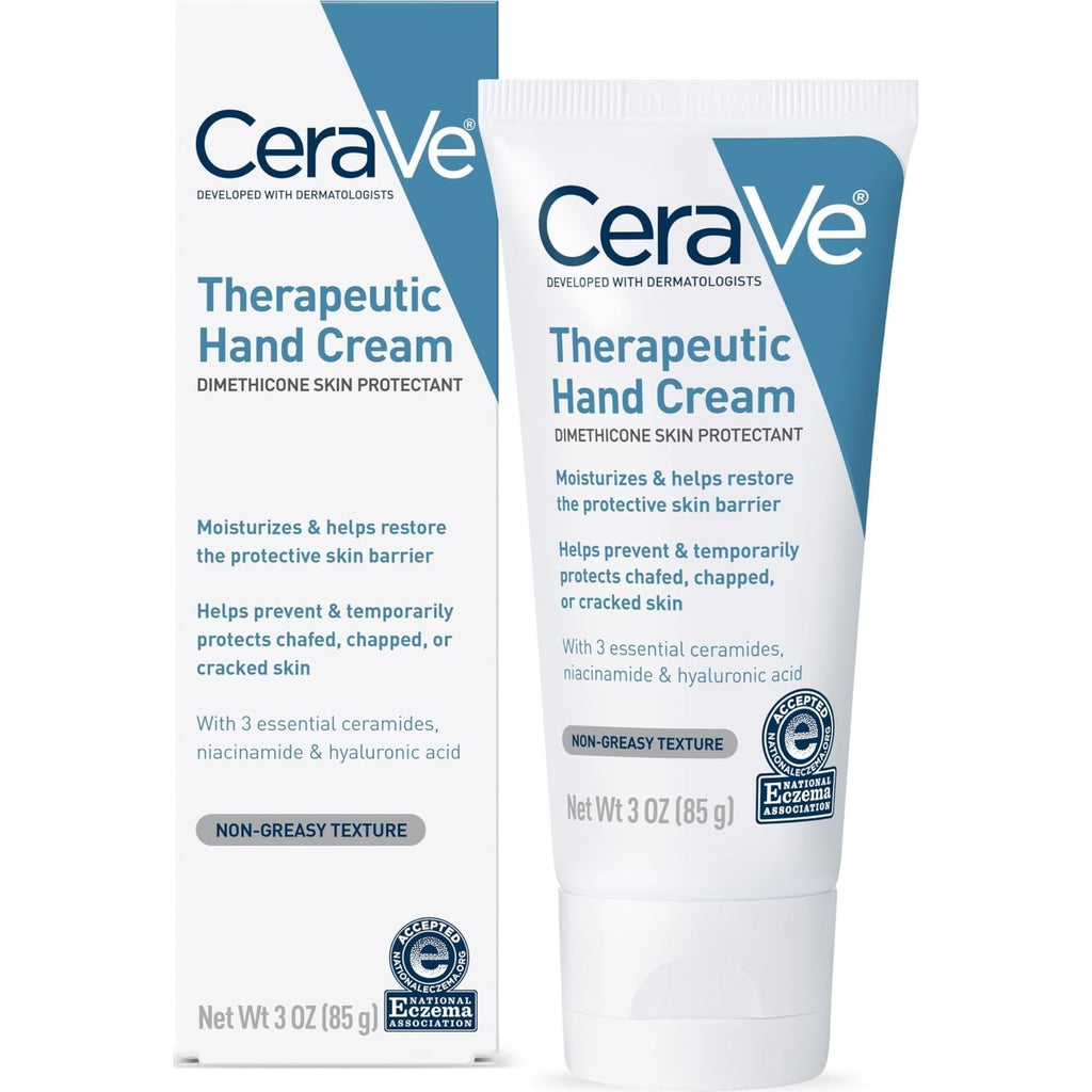 CeraVe Therapeutic Hand Cream, Hyaluronic Acid & Niacinamide Lotion, 3oz | Dermatologist-Tested Dimethicone Hand Lotion Protects Over-Worked Skin; Ideal Hand Cream For Dry Cracked Hands