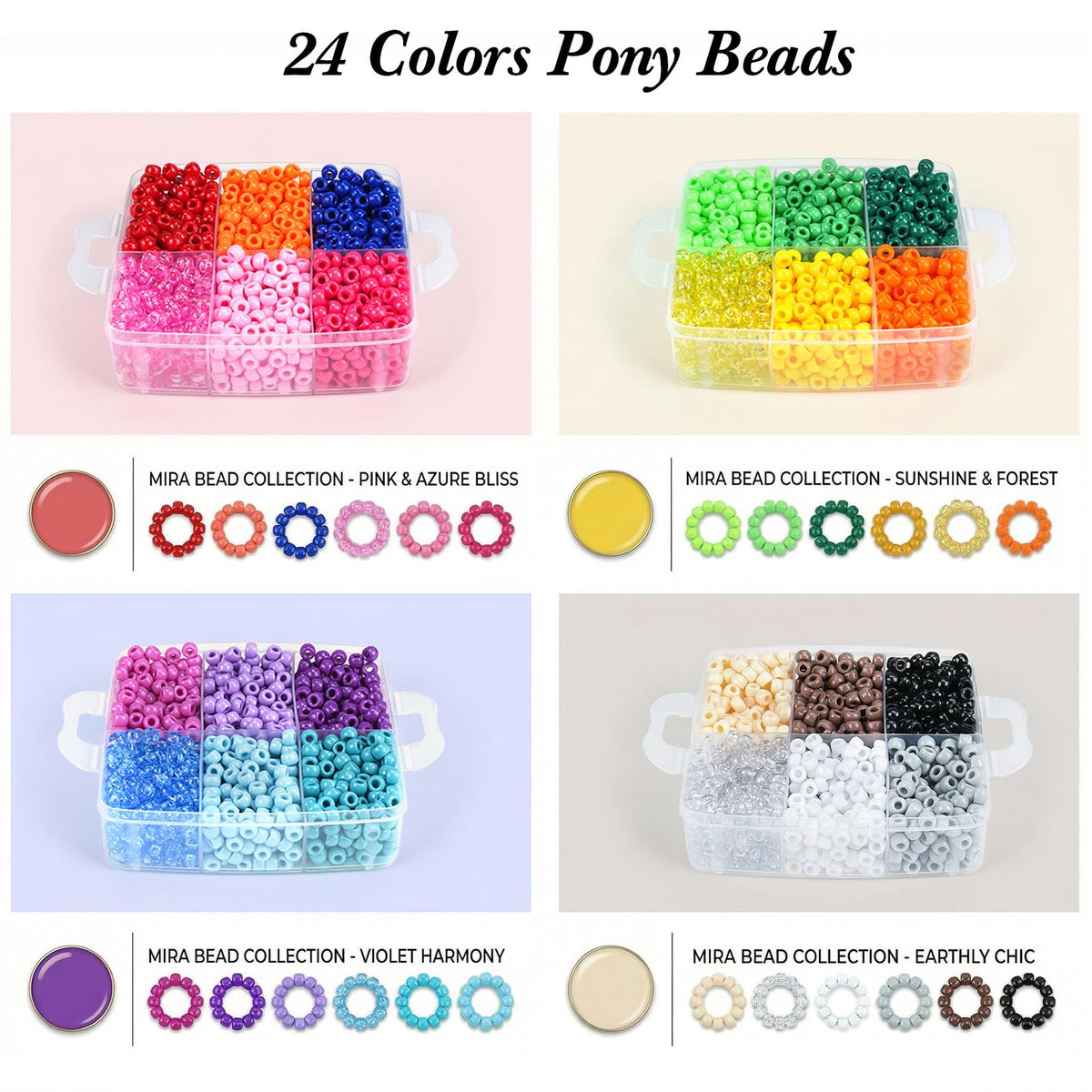 4800PCS Pony Beads Bulk, 24 Colors Kandi Rave Beads for Bracelet Making