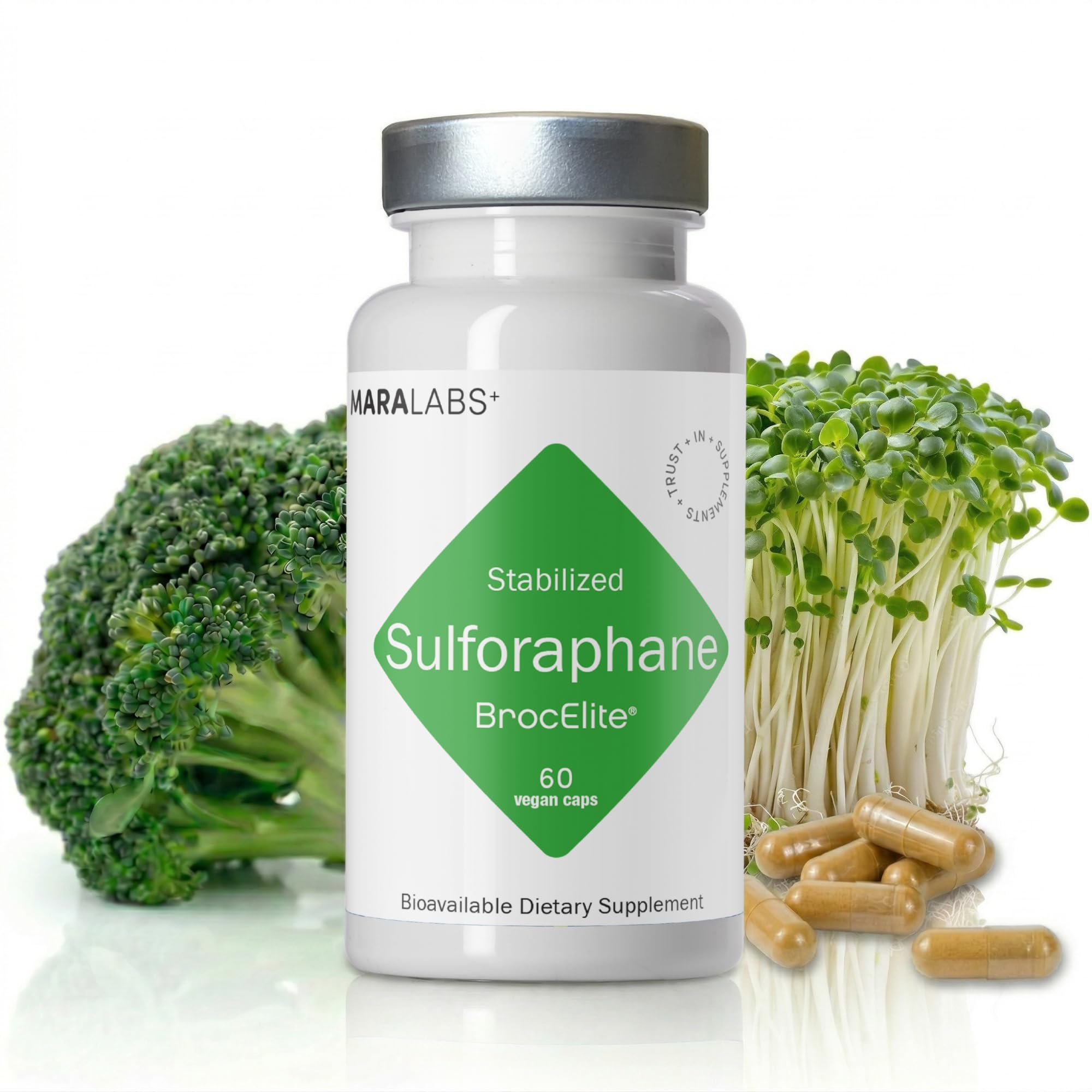 BrocElite Mara Labs Plus | Stabilized Broccoli Sulforaphane Supplement | Glyphosate Residue Free Certified – Third-Party Tested | 60 Vegan Capsules