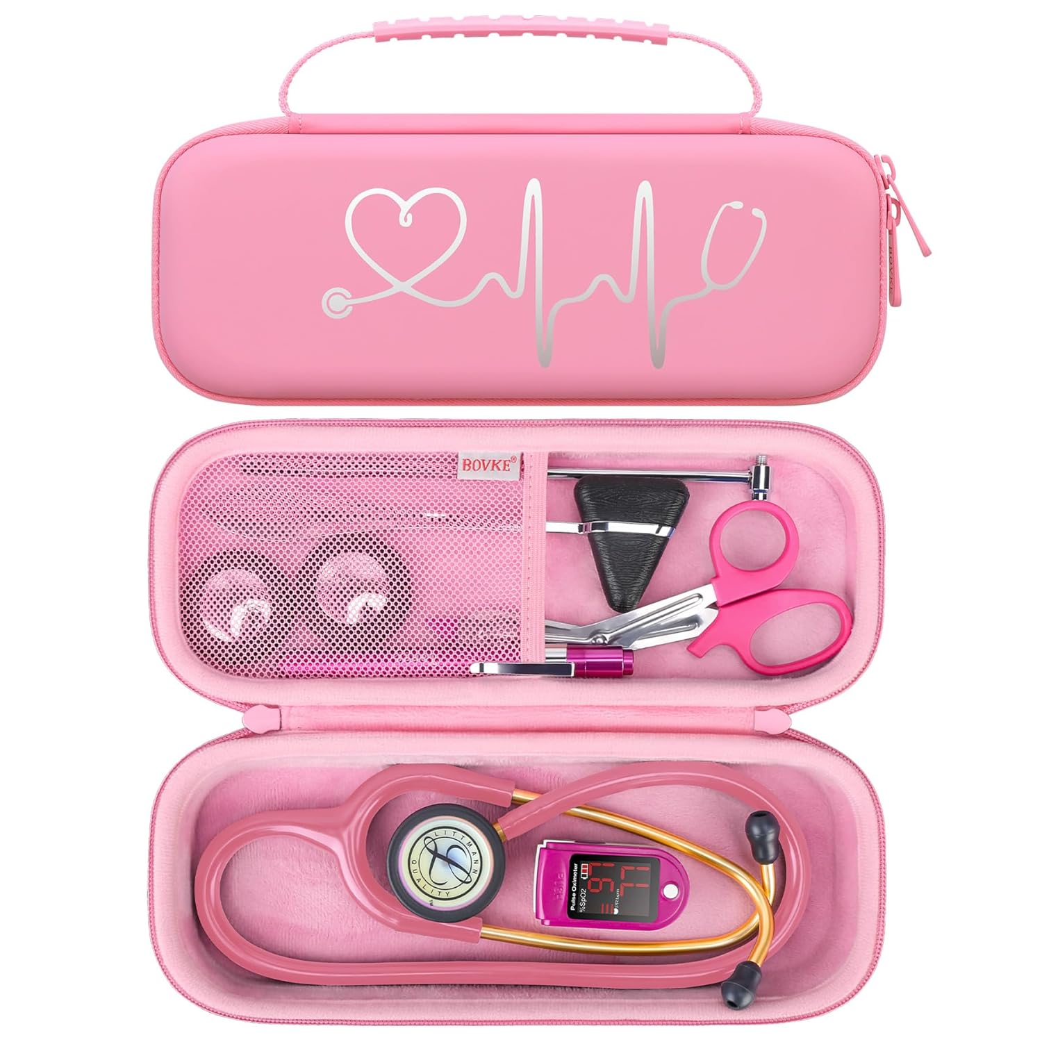 Buy now BOVKE Stethoscope Case for 3M Littmann Classic III, Lightweight II S.E, MDF Acoustica Deluxe Stethoscopes - Extra Room for Medical Bandage Scissors EMT Trauma Shear and LED Penlights, Black W_Pink at indiglob india