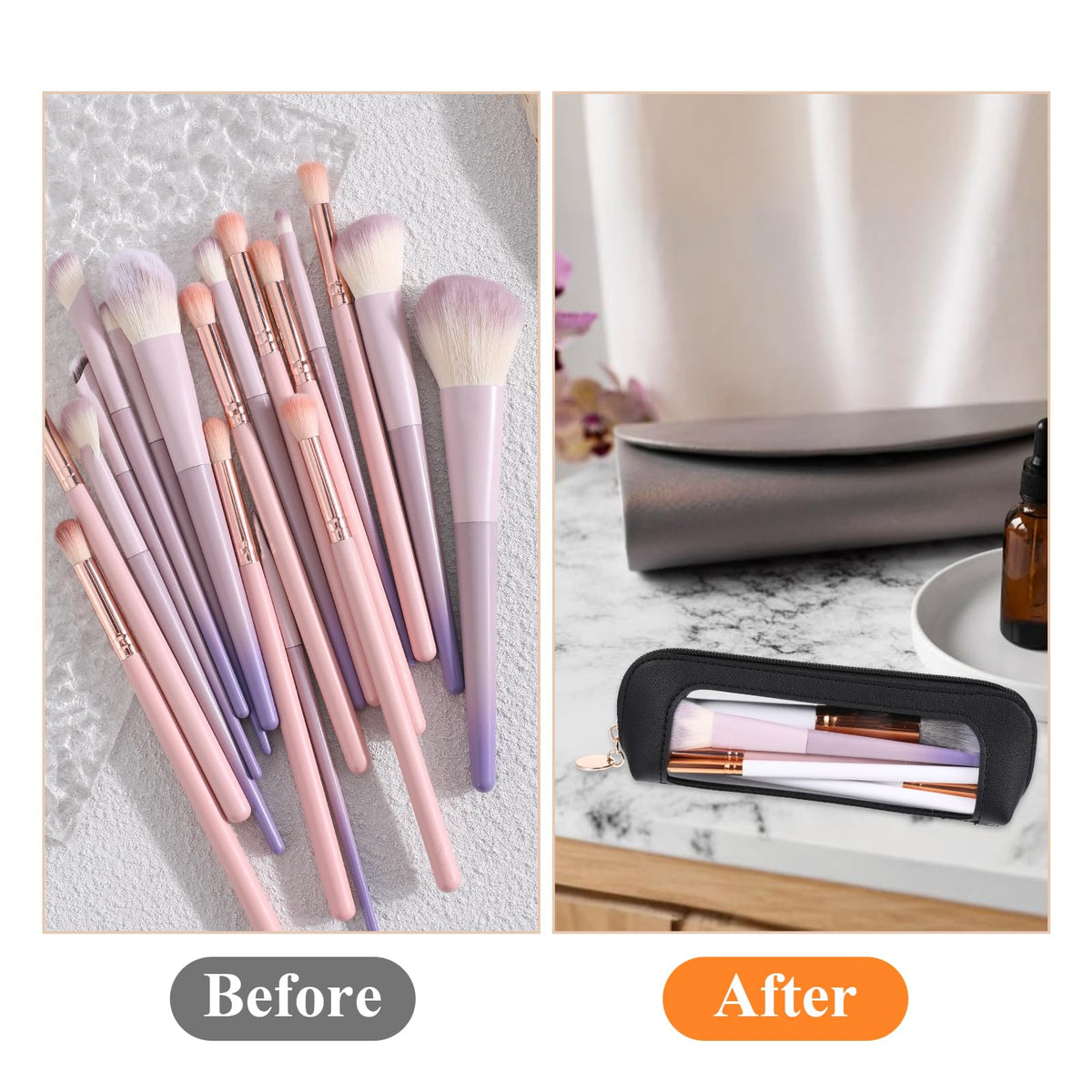 Discover the Psyqtsuary Small Clear Makeup Bag, PU leather, perfect for organizing makeup brushes, verified by CuratCart.