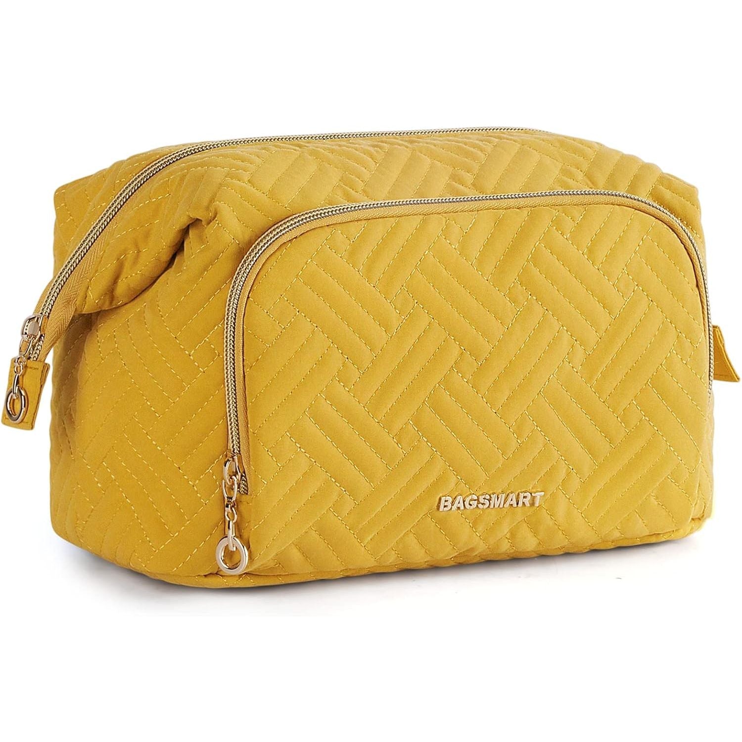 Buy now BAGSMART Travel Makeup Bag, Cosmetic Bag Make Up Organizer Case,Large Wide-open Pouch for Women Purse for Toiletries Accessories Brushes B-Large G-Yellow at indiglob india