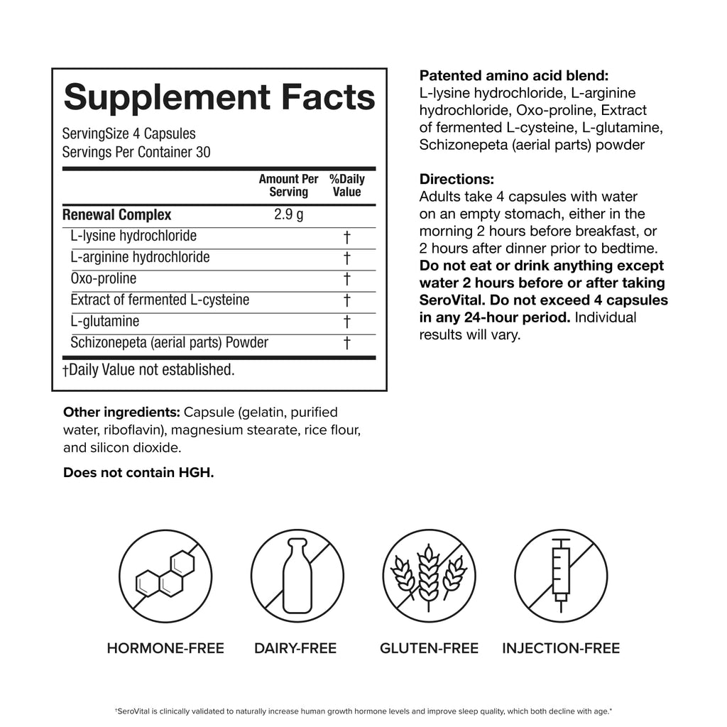 Serovital Renewal Complex - Anti Aging Supplements - Amino Acids - Peptides - Improved Energy and Immunity, Better Deeper Sleep, 30-Day Supply