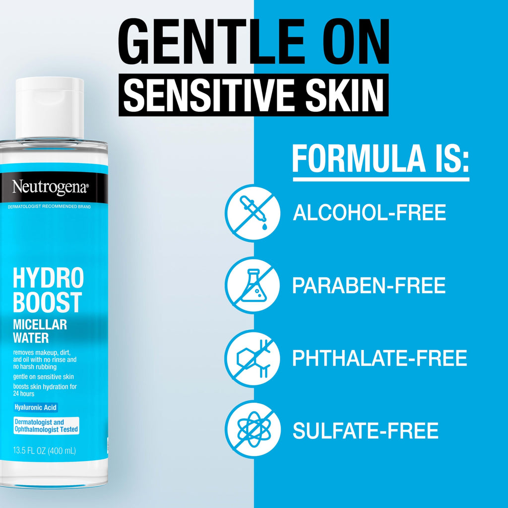 Buy now Neutrogena Hydro Boost Micellar Water with Hyaluronic Acid, Micellar Cleansing Water for Sensitive Skin, Removes Makeup, Dirt & Oil, Alcohol-Free, 13.5 fl oz at indiglob india