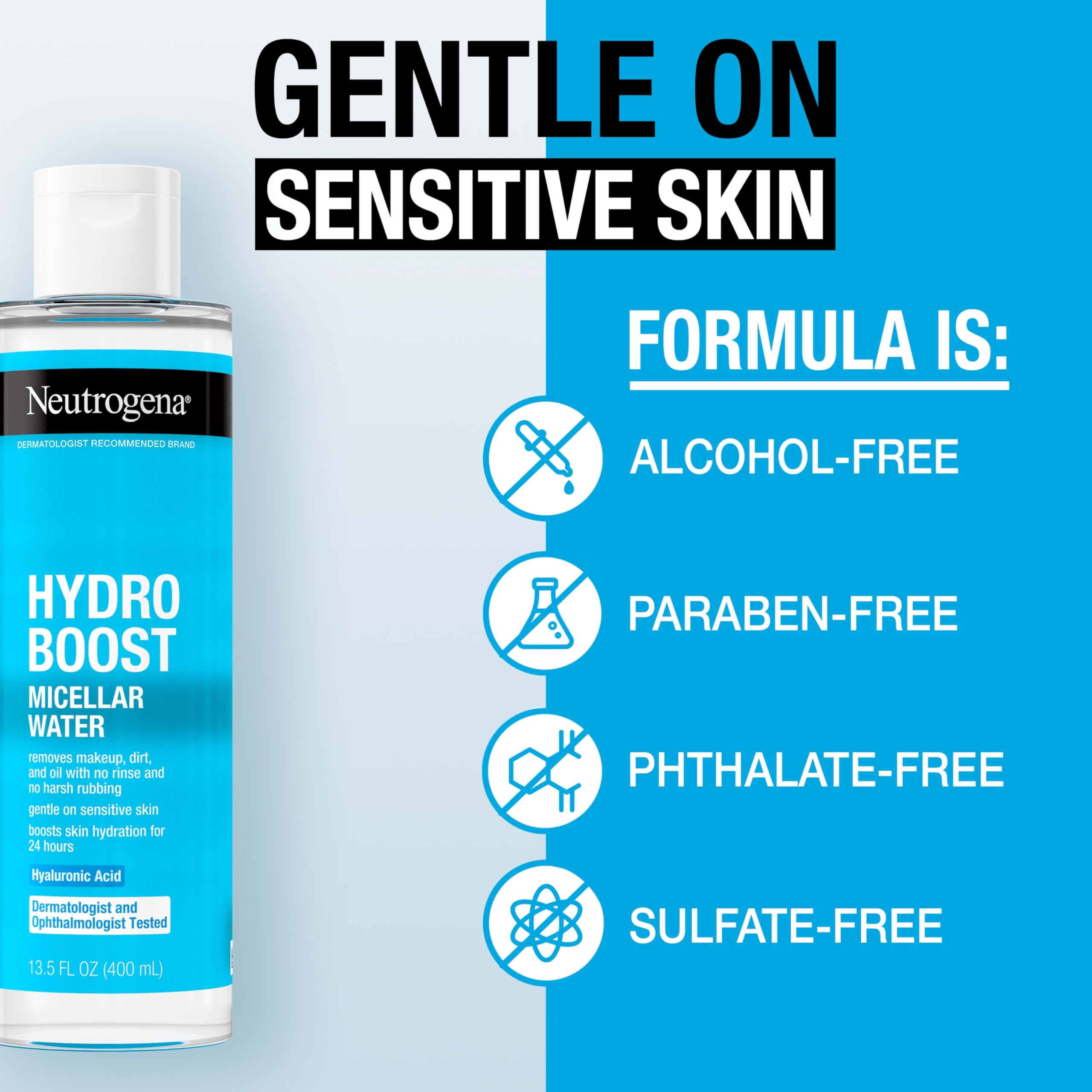 Buy now Neutrogena Hydro Boost Micellar Water with Hyaluronic Acid, Micellar Cleansing Water for Sensitive Skin, Removes Makeup, Dirt & Oil, Alcohol-Free, 13.5 fl oz at indiglob india