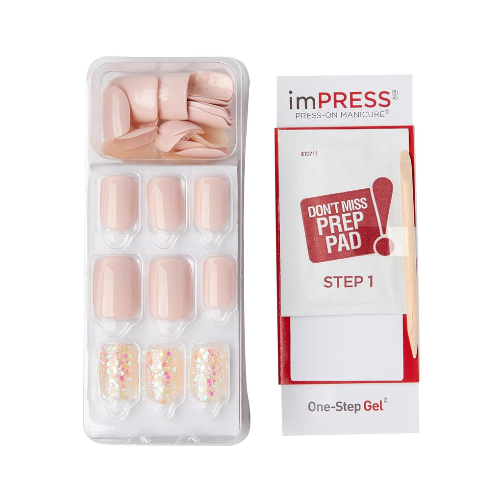 Buy now KISS imPRESS No Glue Mani Press On Nails, Design, 'Dorothy', Pink, Short Size, Squoval Shape, Includes 30 Nails, Prep Pad, Instructions Sheet, 1 Manicure Stick, 1 Mini File at indiglob india