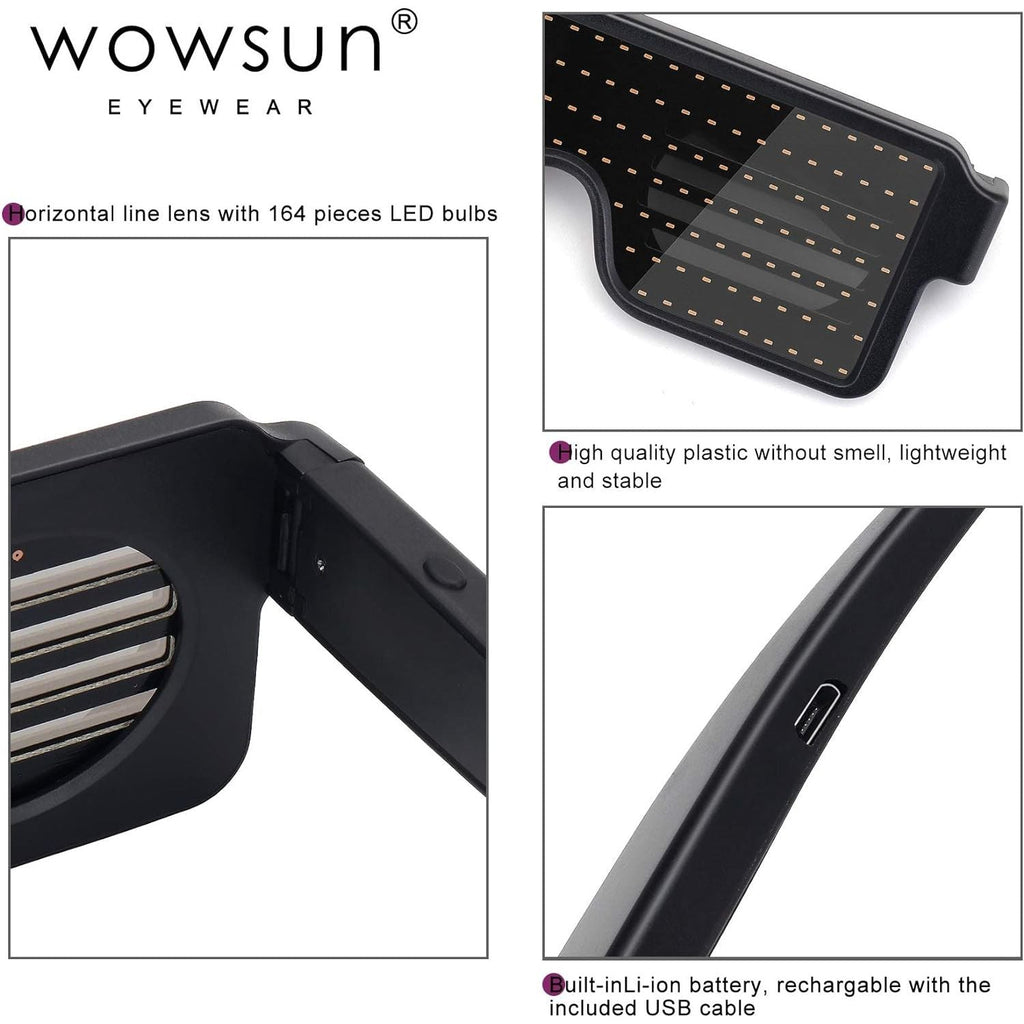 Buy now WOWSUN LED Glasses Light Up Dynamic Party Favor Glasses Festival Christmas USB Rechargeable LED Rave Glowing Flashing Glasses at indiglob india