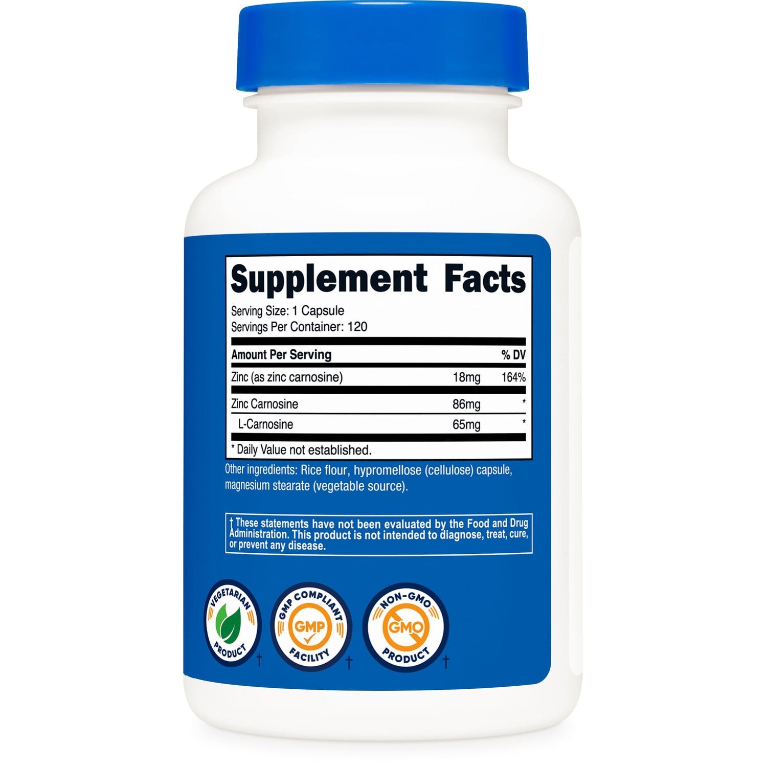 Nutricost Zinc Carnosine 86mg, 120 Capsules, Zinc L-Carnosine Supplement | GMO-Free, Gluten Free