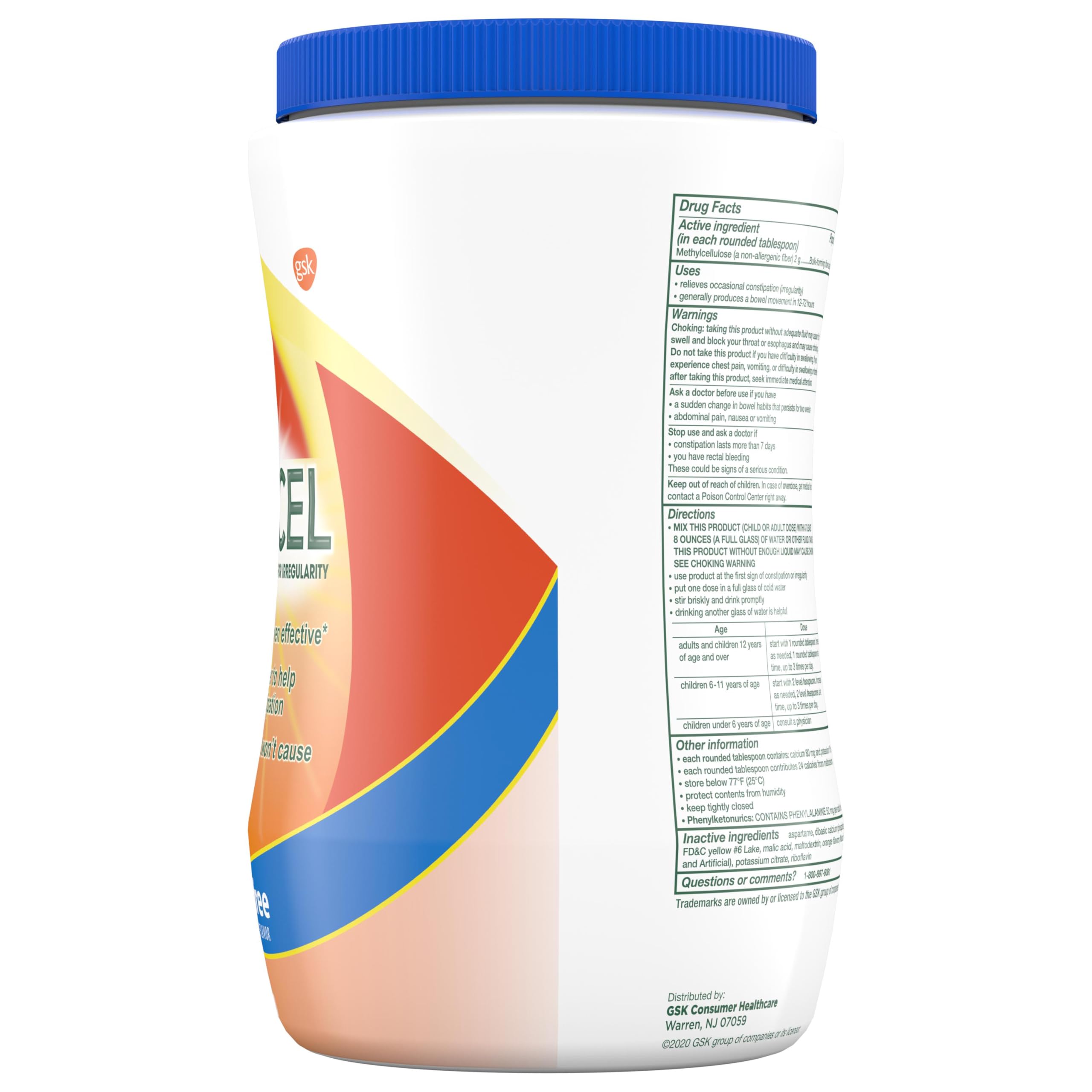 Citrucel Powder Fiber Therapy for Occasional Constipation Relief, 32 oz | Sugar Free, Methylcellulose Fiber Therapy for Irregularity That Won't Cause Gas, Orange Flavor