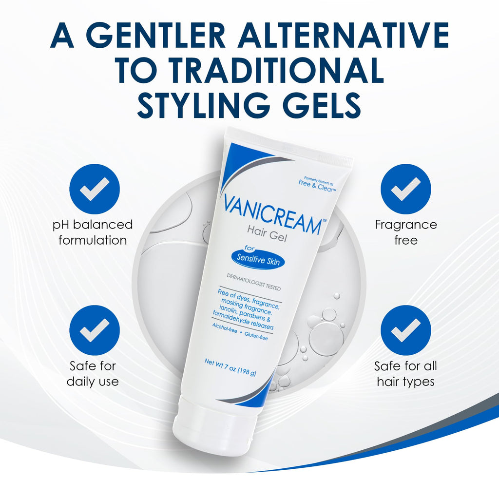 Vanicream Hair Gel, 7 Oz, Formulated without Common Irritants for Sensitive Skin, Styling Gel with Firm Hold & Non-Greasy Finish, Helps Control Static & Add Volume, Dermatologist Tested