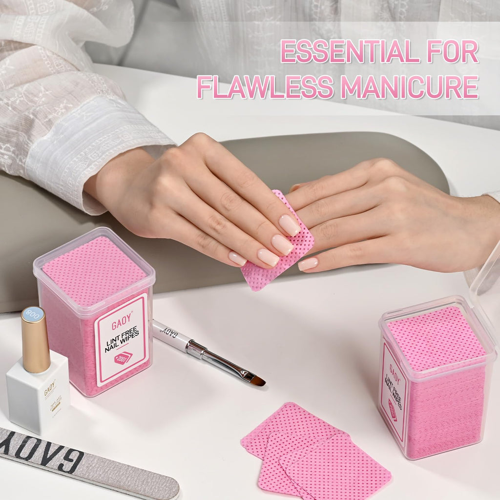 GAOY Lint Free Nail Wipes, 400 Pcs Nail Polish Remover Pads, Non-Woven Cotton Pads Gel Cleaning Wipes, Manicure Supplies for Professional Salon and DIY Art