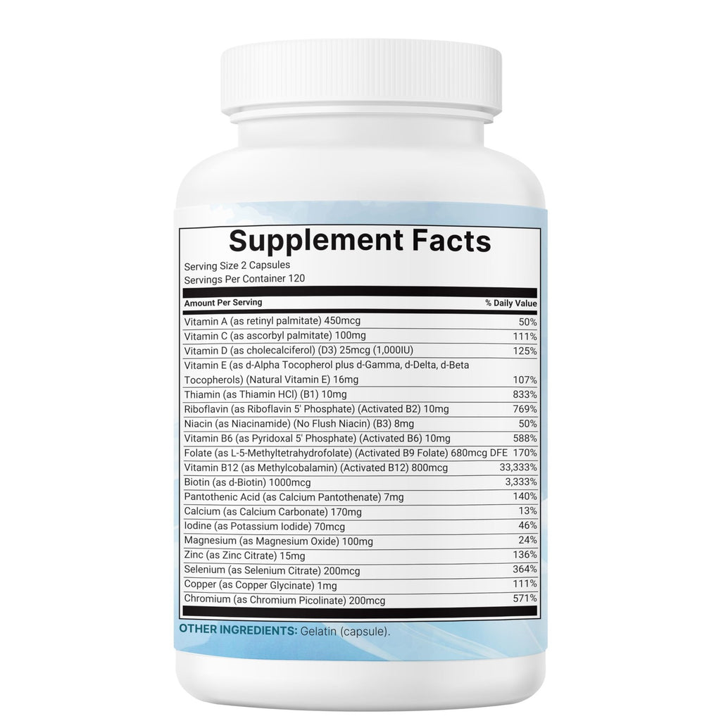 Micro Ingredients 2 Pack Pure Methylated Multivitamin, 480 Capsules | 19-in-1 Formula with Vitamins C, D, B12, Folate, Magnesium, Zinc, & More | Supports Daily Wellness & Immune Health | Filler Free