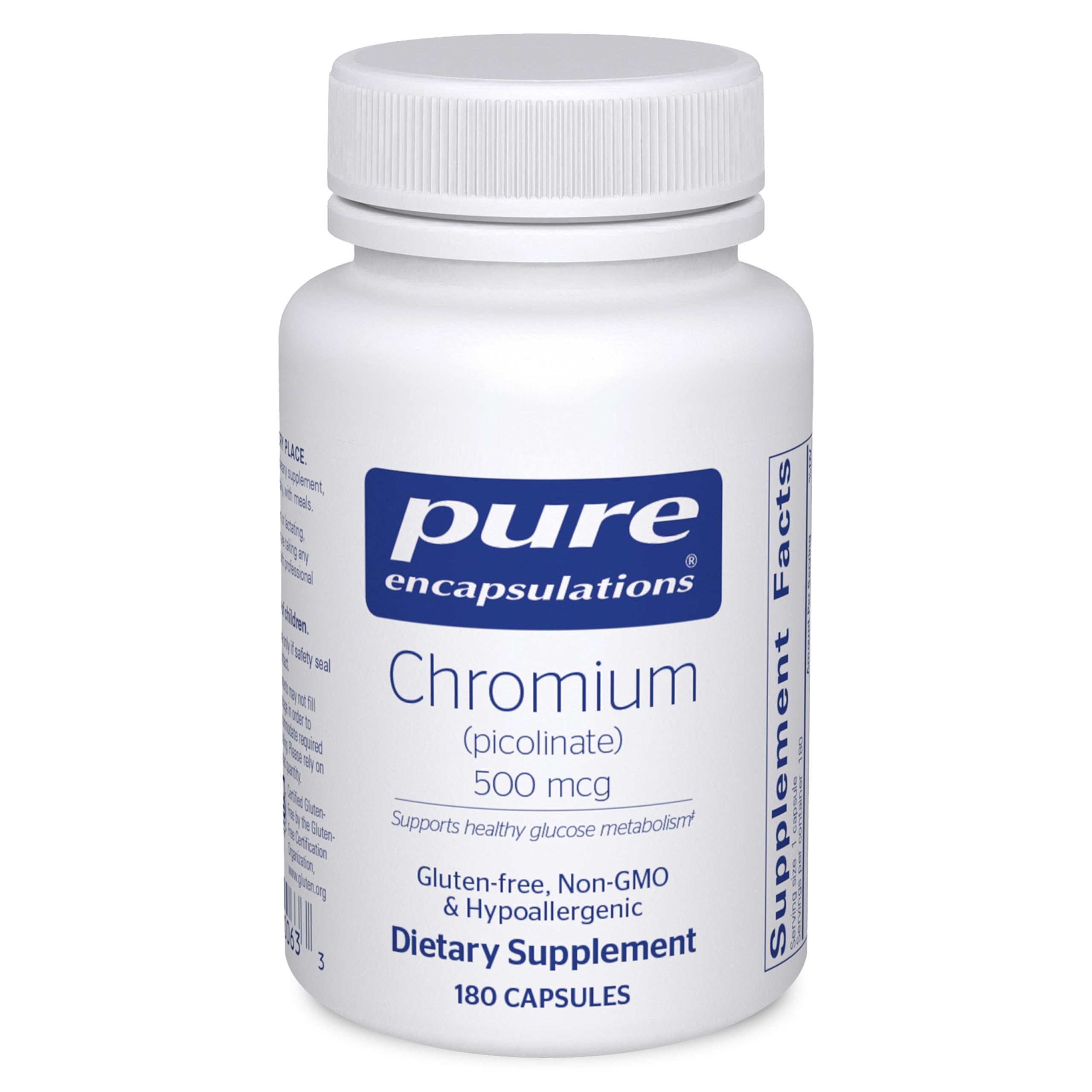 Pure Encapsulations Chromium (Picolinate) 500 mcg, 180 Capsules | For Lipid and Carbohydrate Metabolism*, Mineral Supplement, Superior Absorption Chromium Supplement, Vegan and Gluten-Free