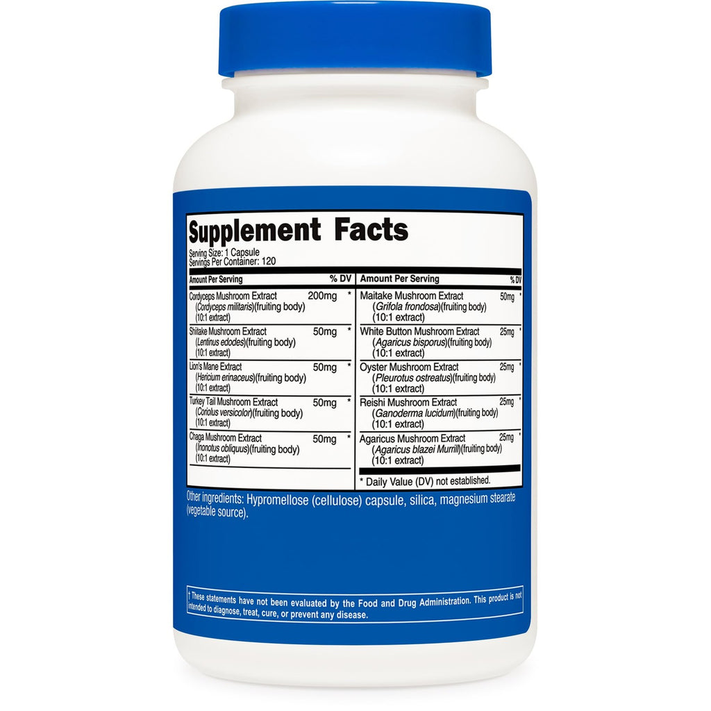 Nutricost Mushroom Complex Supplement, 120 Capsules for 120 Servings | 10 Mushroom Blend (Includes Reishi, Maitake, Shiitake, Lion's Mane, and More) - GMO-Free and Gluten Free